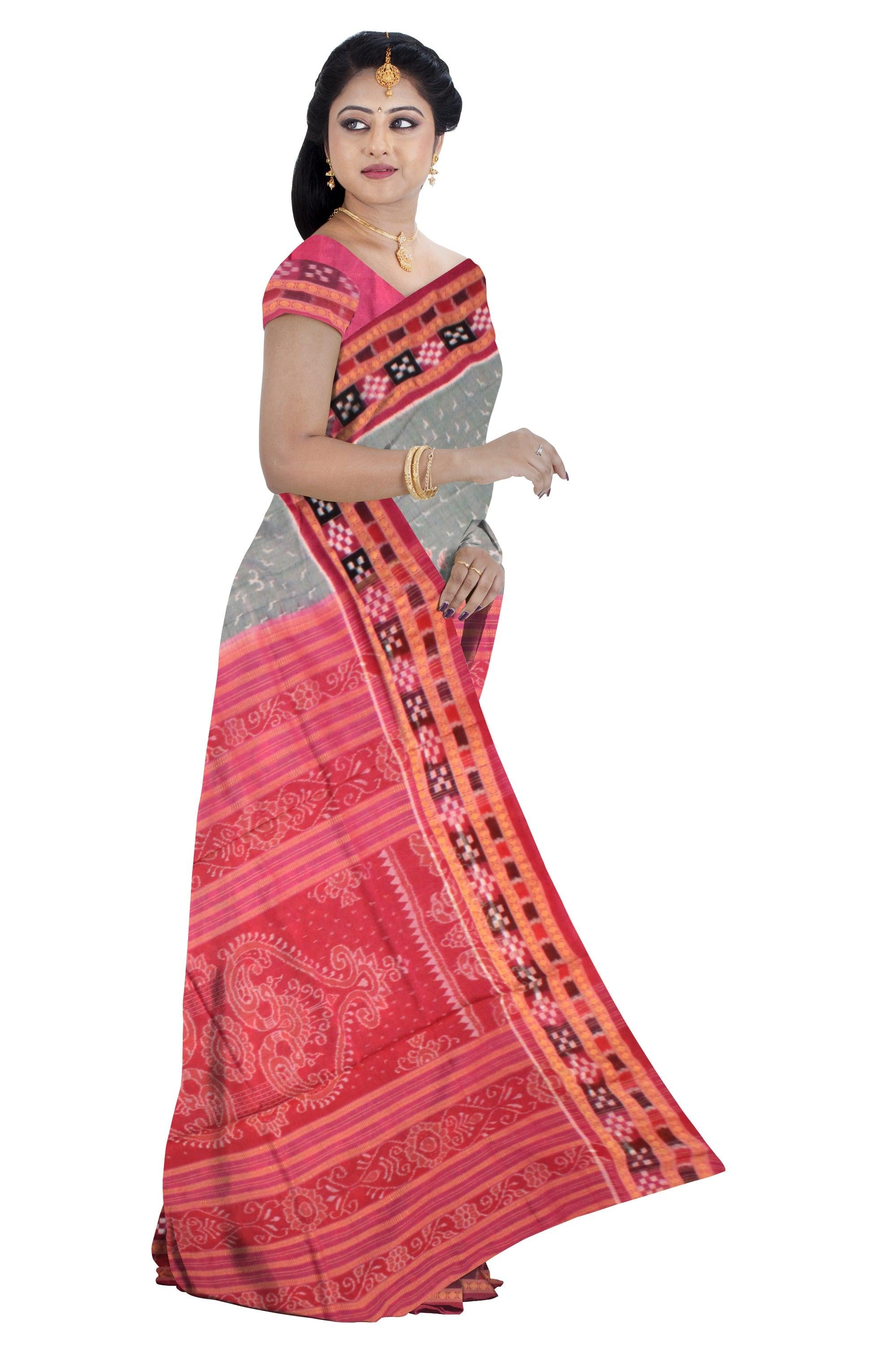 LIGHT AQUA AND LIGHT PINK COLOR SONEPUR DHADI SAPTA SAREE, WITH BLOUSE PIECE. - Koshali Arts & Crafts Enterprise