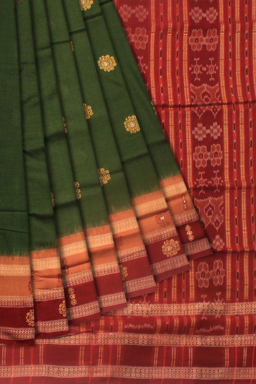 MEHENDI AND MAROON COLOR BANDHA DESIGN COTTON SAREE, WITH BLOUSE PIECE. - Koshali Arts & Crafts Enterprise