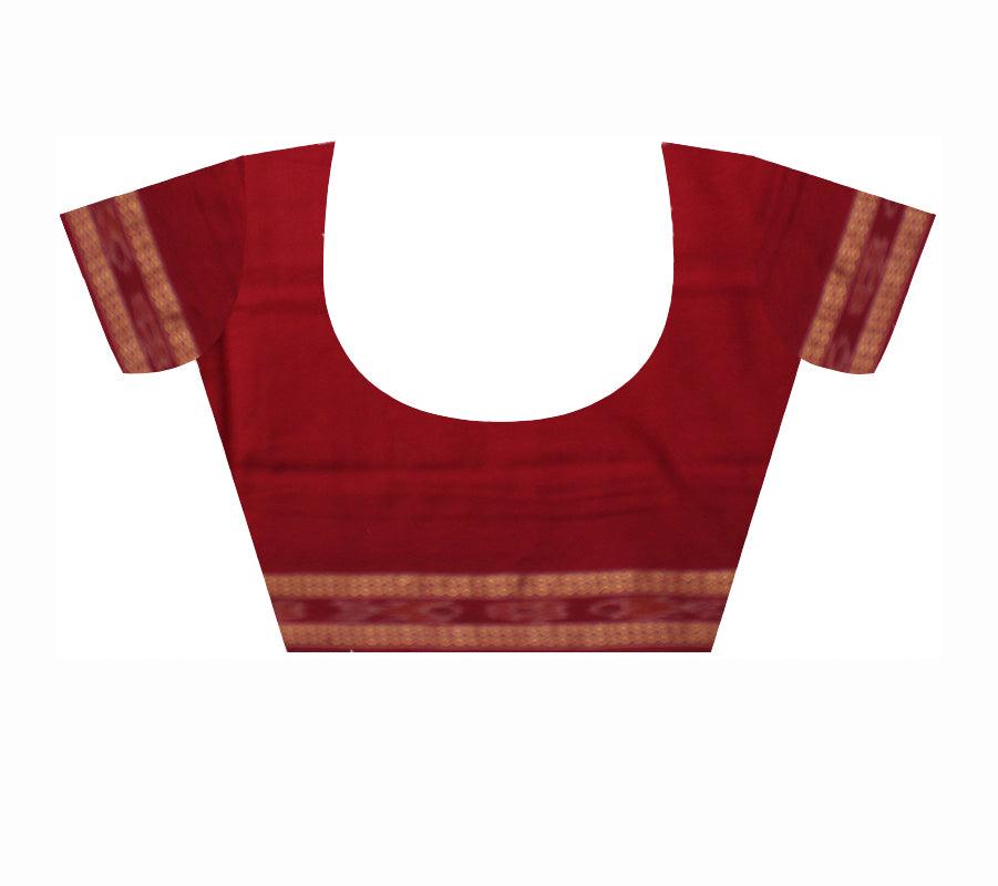 DARK YELLOW AND MAROON COLOR BOMKEI PATTERN COTTON SAREE , BLOUSE PIECE. - Koshali Arts & Crafts Enterprise