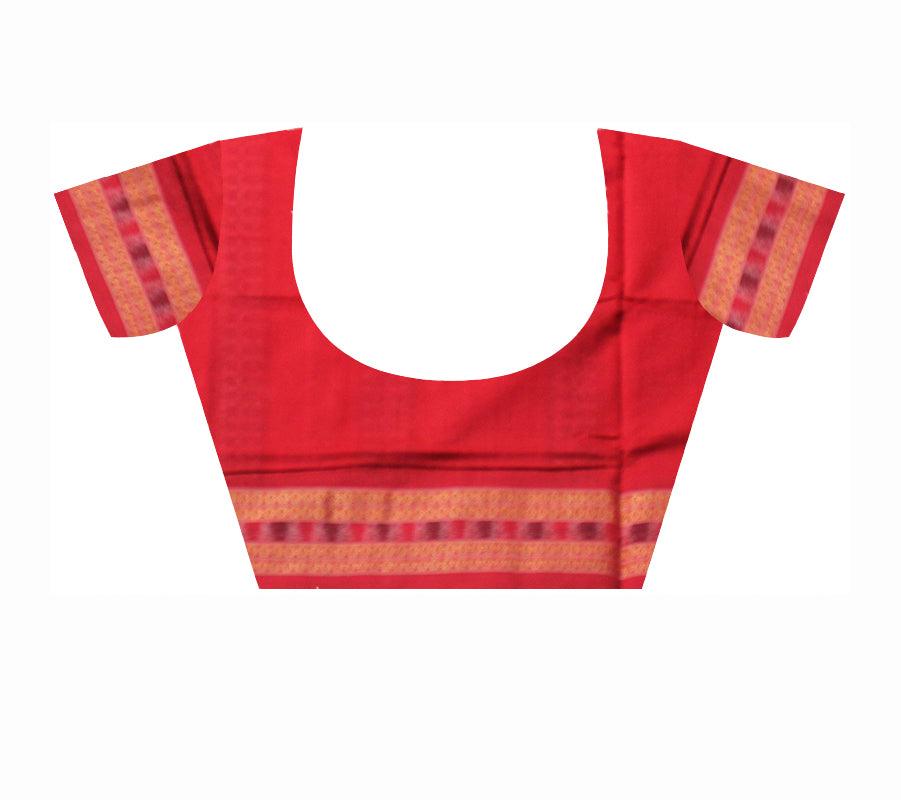 NEW DESIGN BOMKEI PATTERN COTTON SAREE IN MODERN BLACK AND RED COLOR BASE, ATTACHED WITH BLOUSE PIECE. - Koshali Arts & Crafts Enterprise