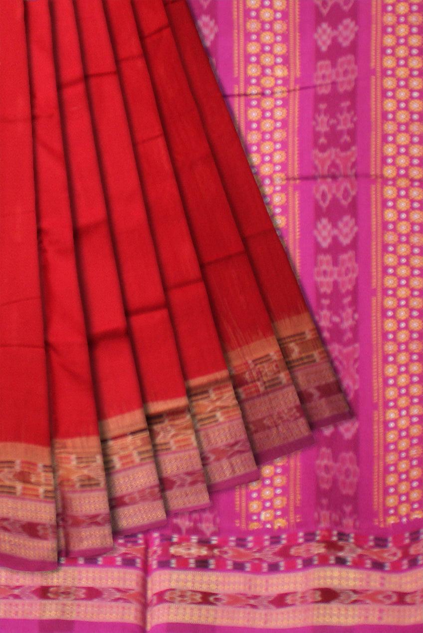 A BANDHA PATTERN COTTON SAREE IN RED AND PINK COLOR , WITH BLOUSE PIECE. - Koshali Arts & Crafts Enterprise