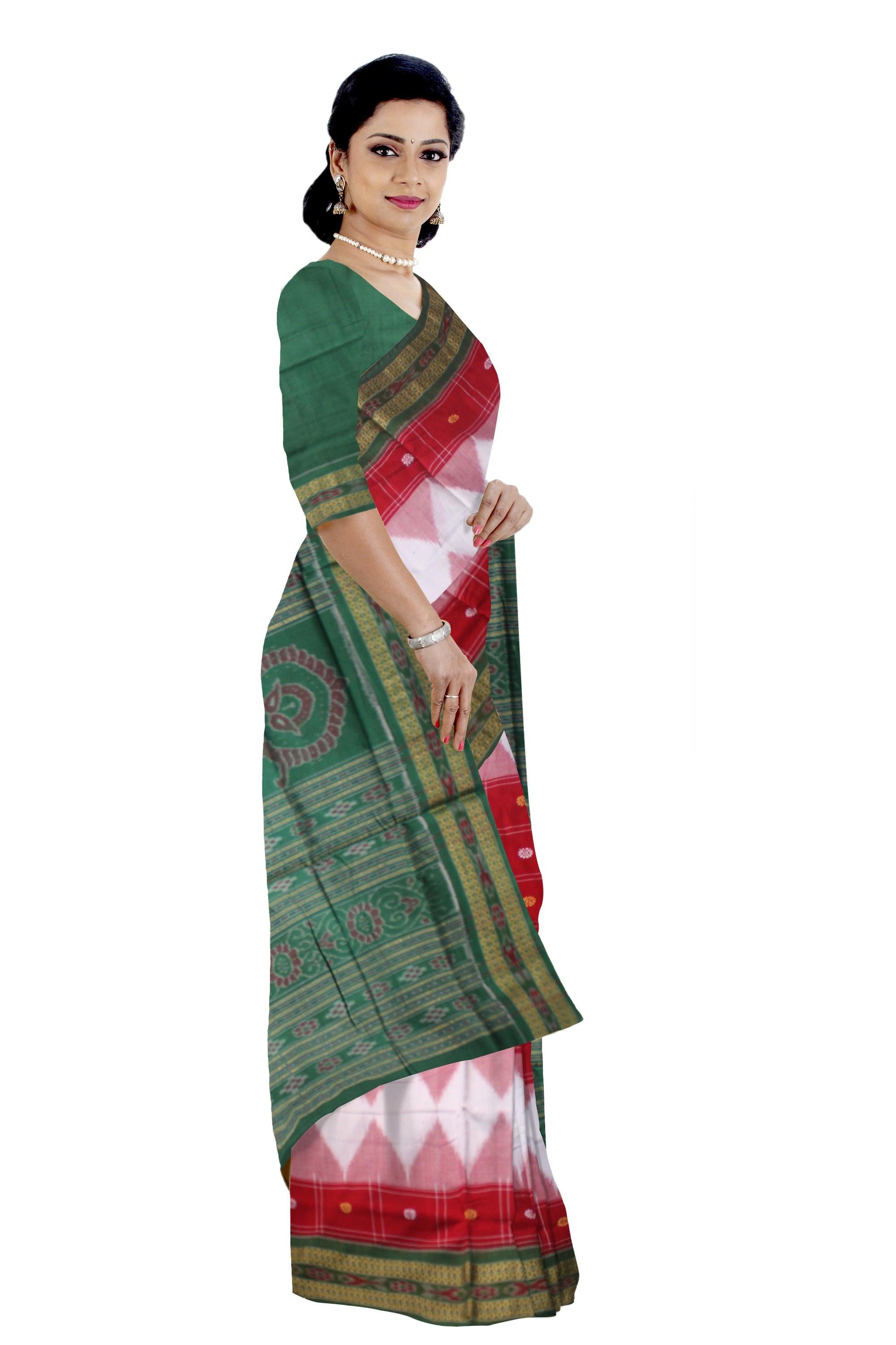RED AND GREEN COLOR  LATEST DESIGN COTTON SAREE , WITH BLOUSE PIECE. - Koshali Arts & Crafts Enterprise