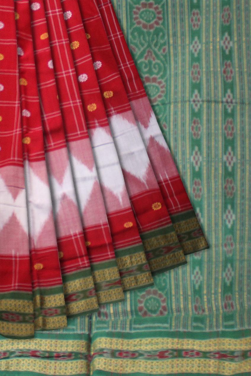 RED AND GREEN COLOR LATEST DESIGN COTTON SAREE , WITH BLOUSE PIECE. - Koshali Arts & Crafts Enterprise
