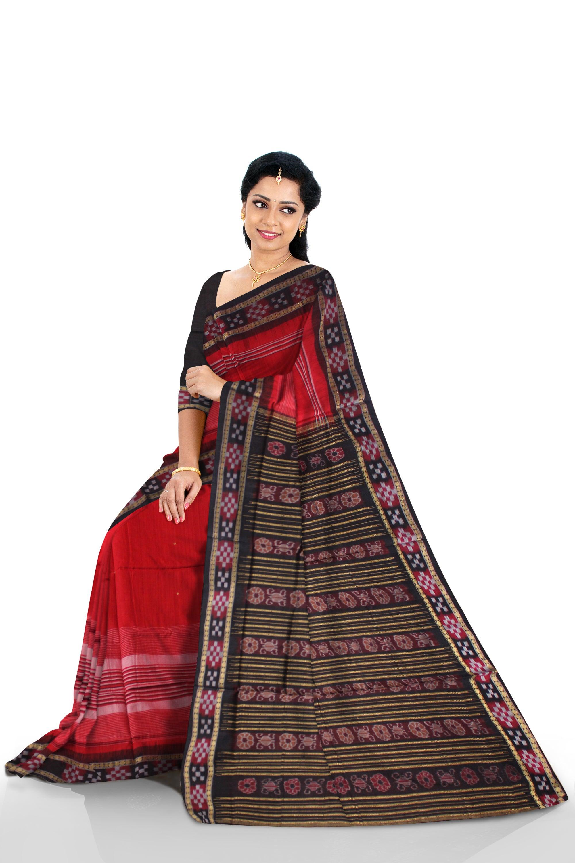 RED COLOR DHADI SAPTA COTTON SAREE , WITH BLOUSE PIECE. - Koshali Arts & Crafts Enterprise