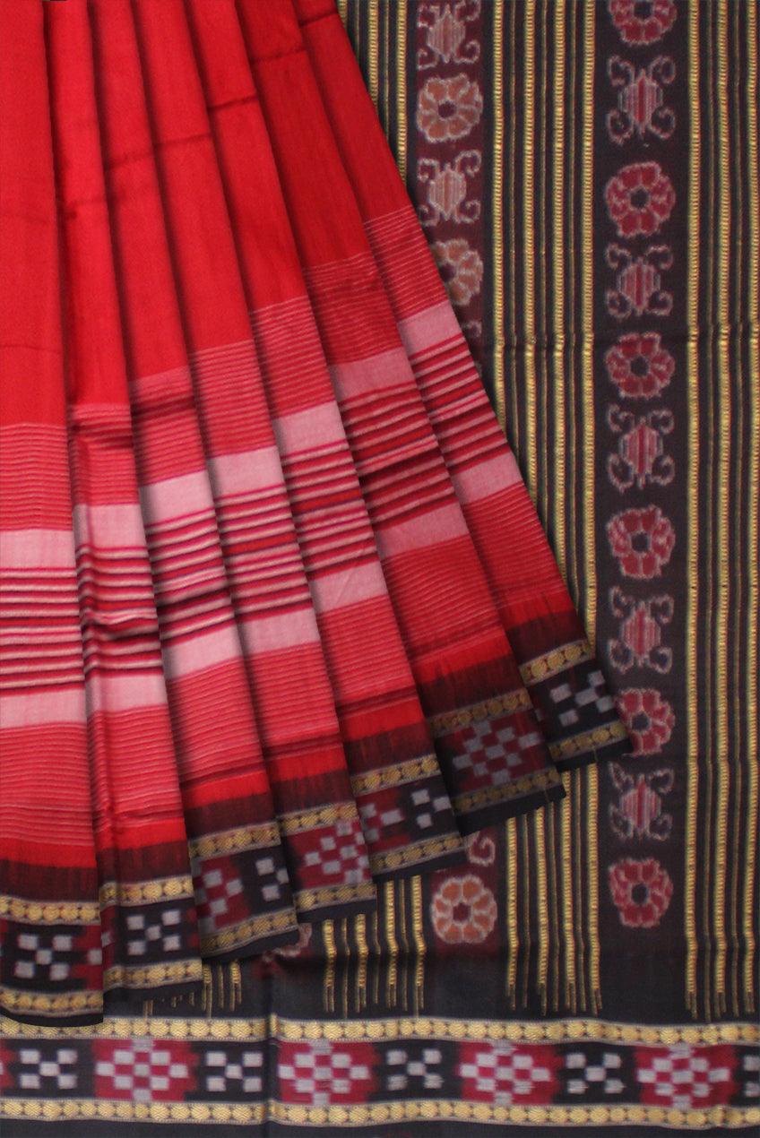 RED COLOR DHADI SAPTA COTTON SAREE , WITH BLOUSE PIECE. - Koshali Arts & Crafts Enterprise