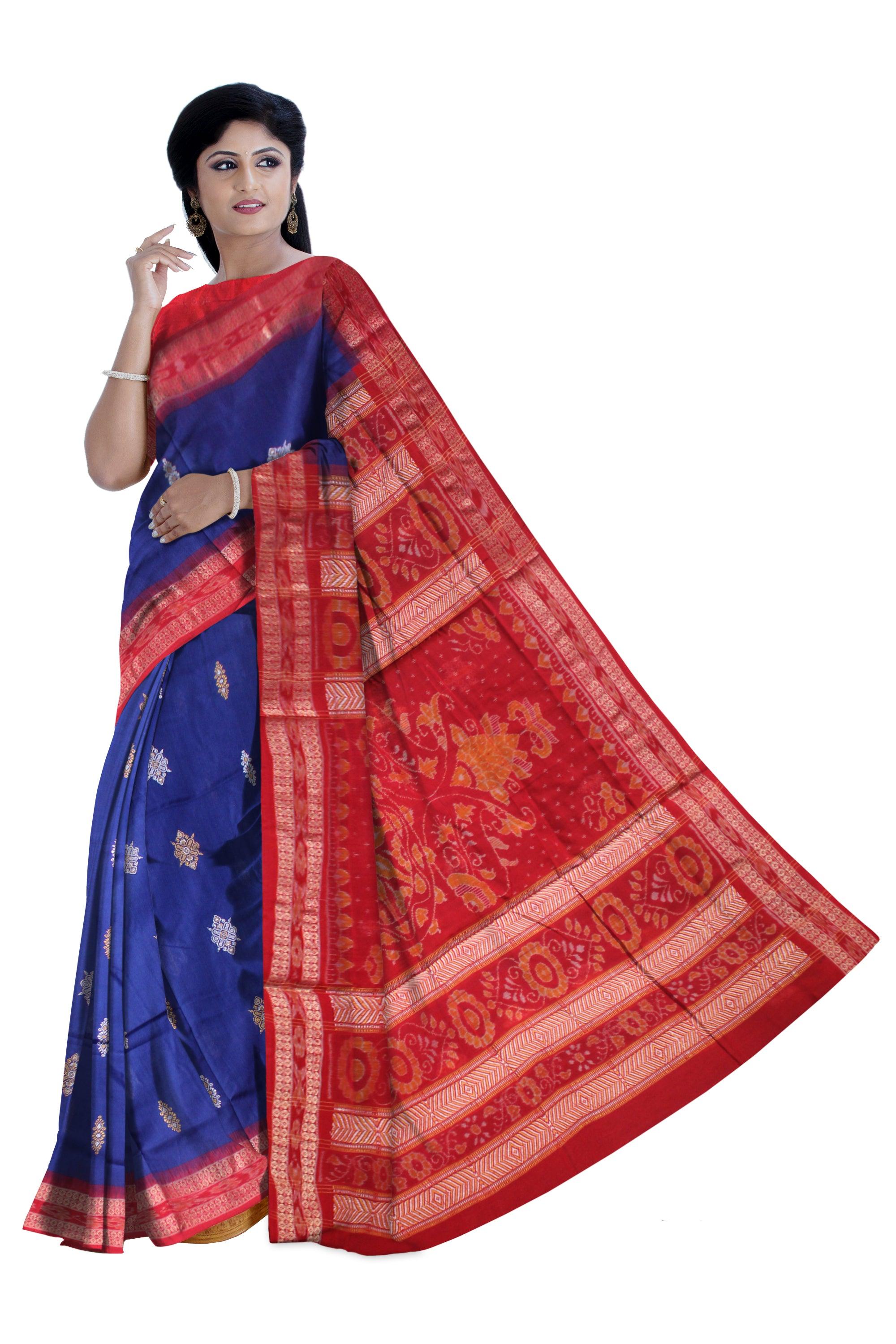 LATEST DESIGN BOMKEI COTTON SAREE IN BLUE COLOR BASE, ATTACHED WITH BLOUSE PIECE. - Koshali Arts & Crafts Enterprise