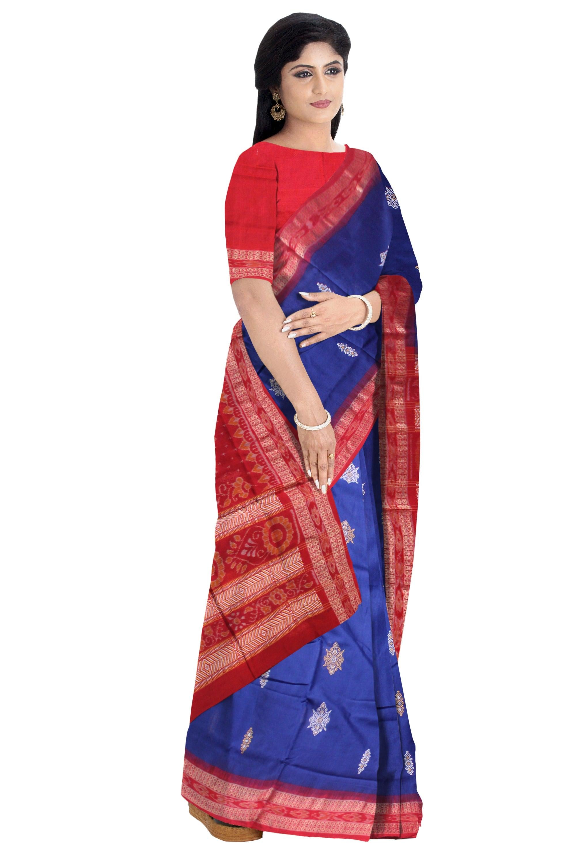 LATEST DESIGN BOMKEI COTTON SAREE IN BLUE COLOR BASE, ATTACHED WITH BLOUSE PIECE. - Koshali Arts & Crafts Enterprise