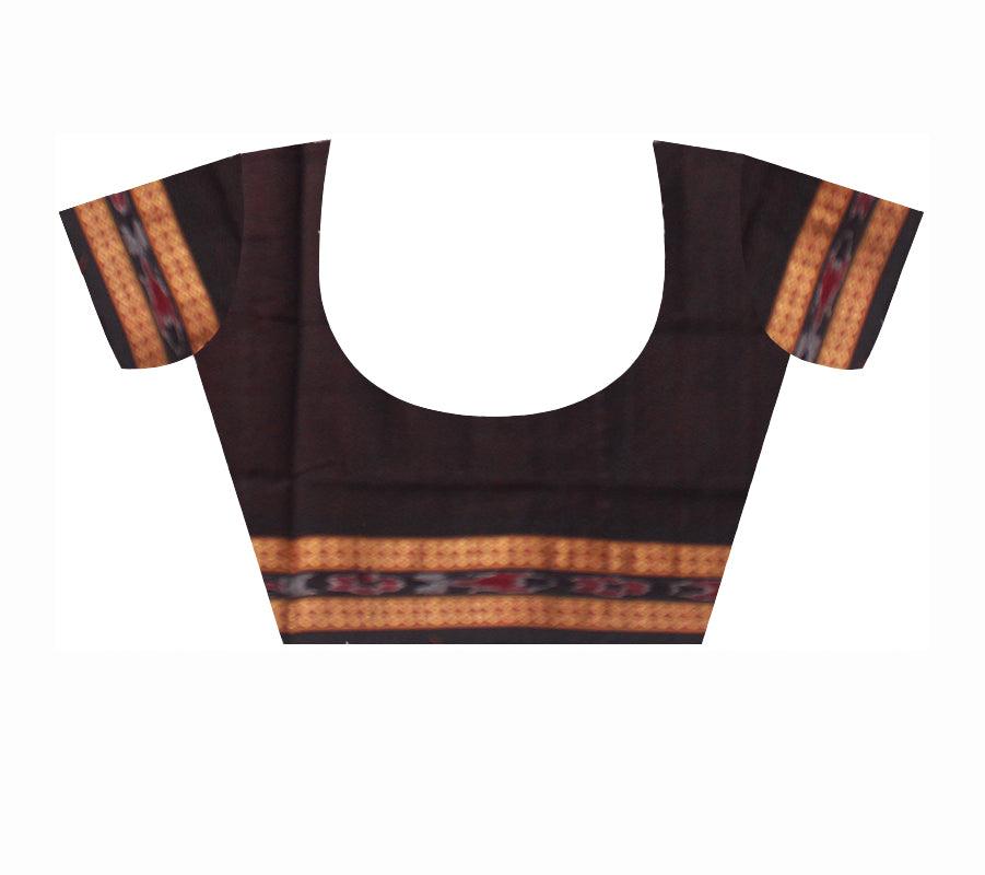 ORANGE AND BLACK COLOR BOX PATTERN PASAPALI COTTON SAREE, ATTACHED WITH BLOUSE PIECE. - Koshali Arts & Crafts Enterprise