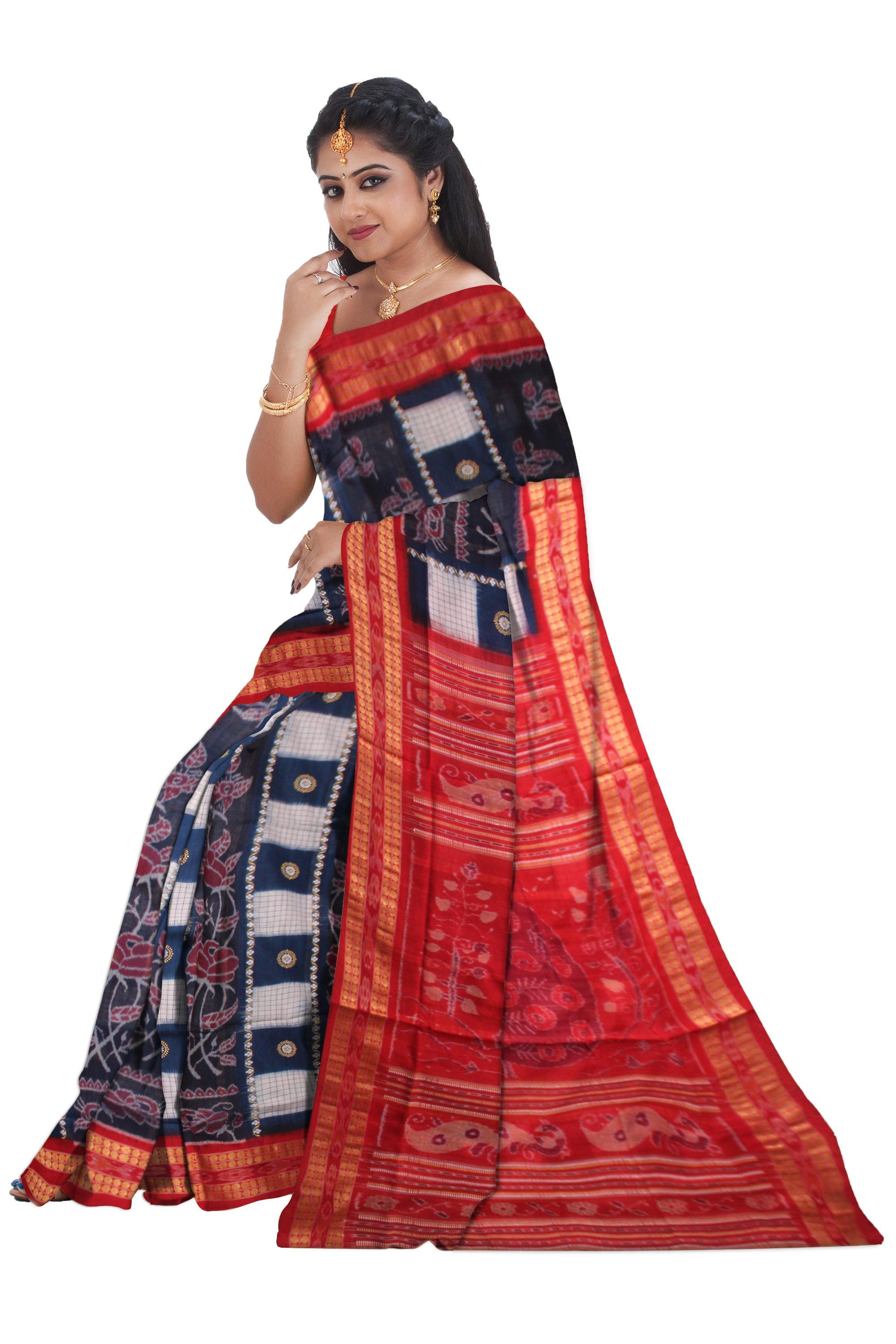 LIGHT BLUE, WHITE AND RED COLOR BASE NEW DESIGN COTTON SAREE, COMES WITH BLOUSE PIECE. - Koshali Arts & Crafts Enterprise