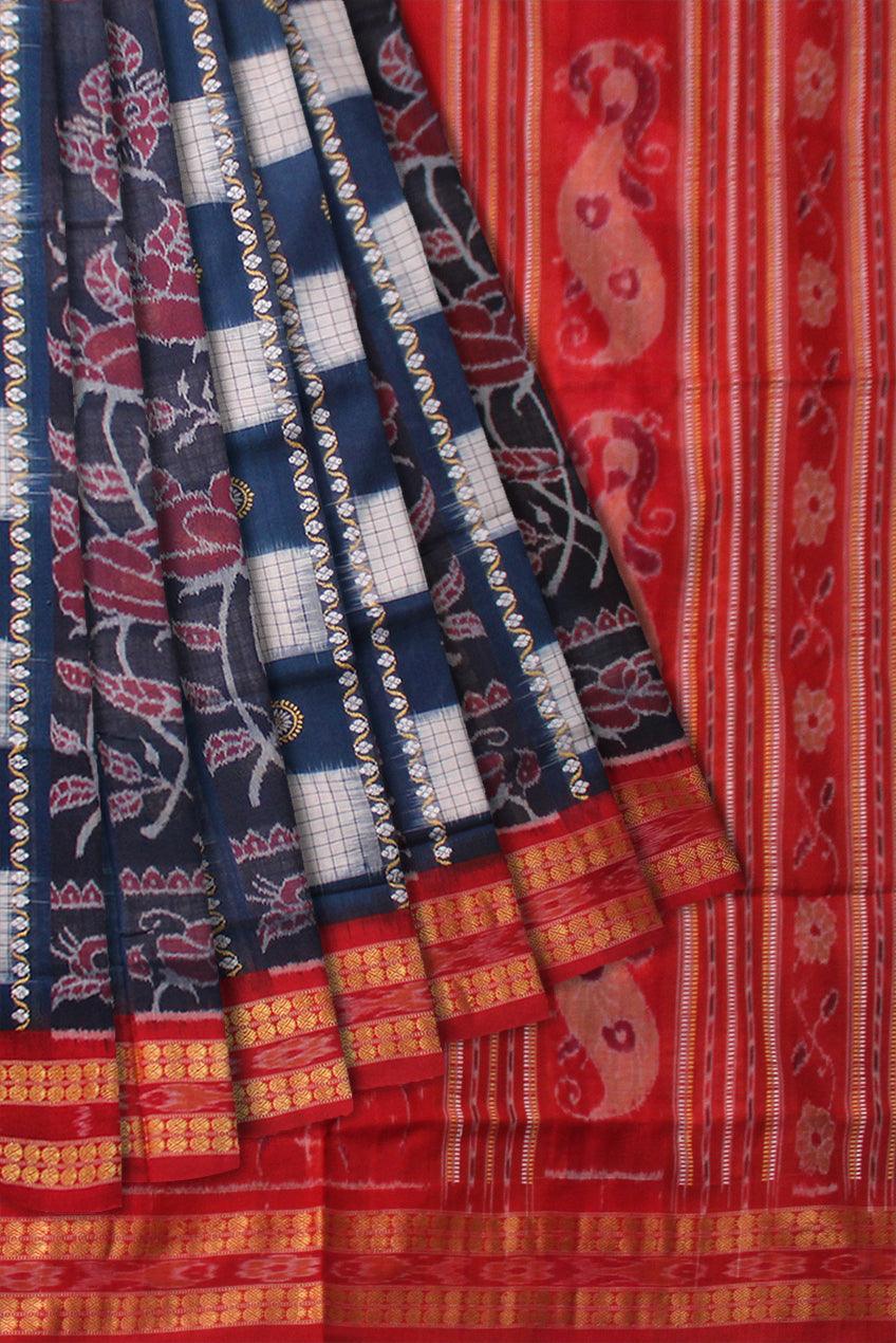LIGHT BLUE, WHITE AND RED COLOR BASE NEW DESIGN COTTON SAREE, COMES WITH BLOUSE PIECE. - Koshali Arts & Crafts Enterprise