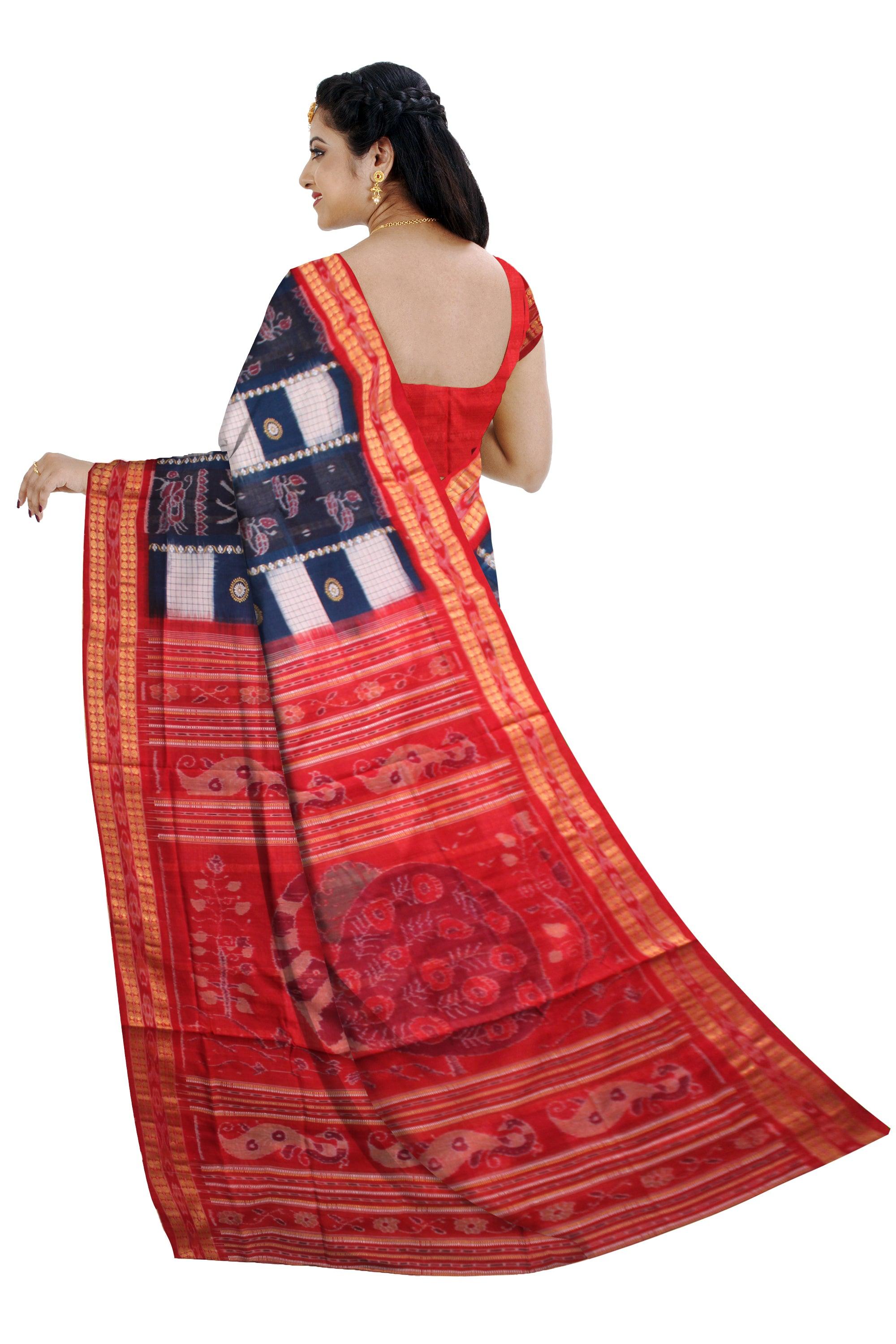 LIGHT BLUE, WHITE AND RED COLOR BASE NEW DESIGN COTTON SAREE, COMES WITH BLOUSE PIECE. - Koshali Arts & Crafts Enterprise