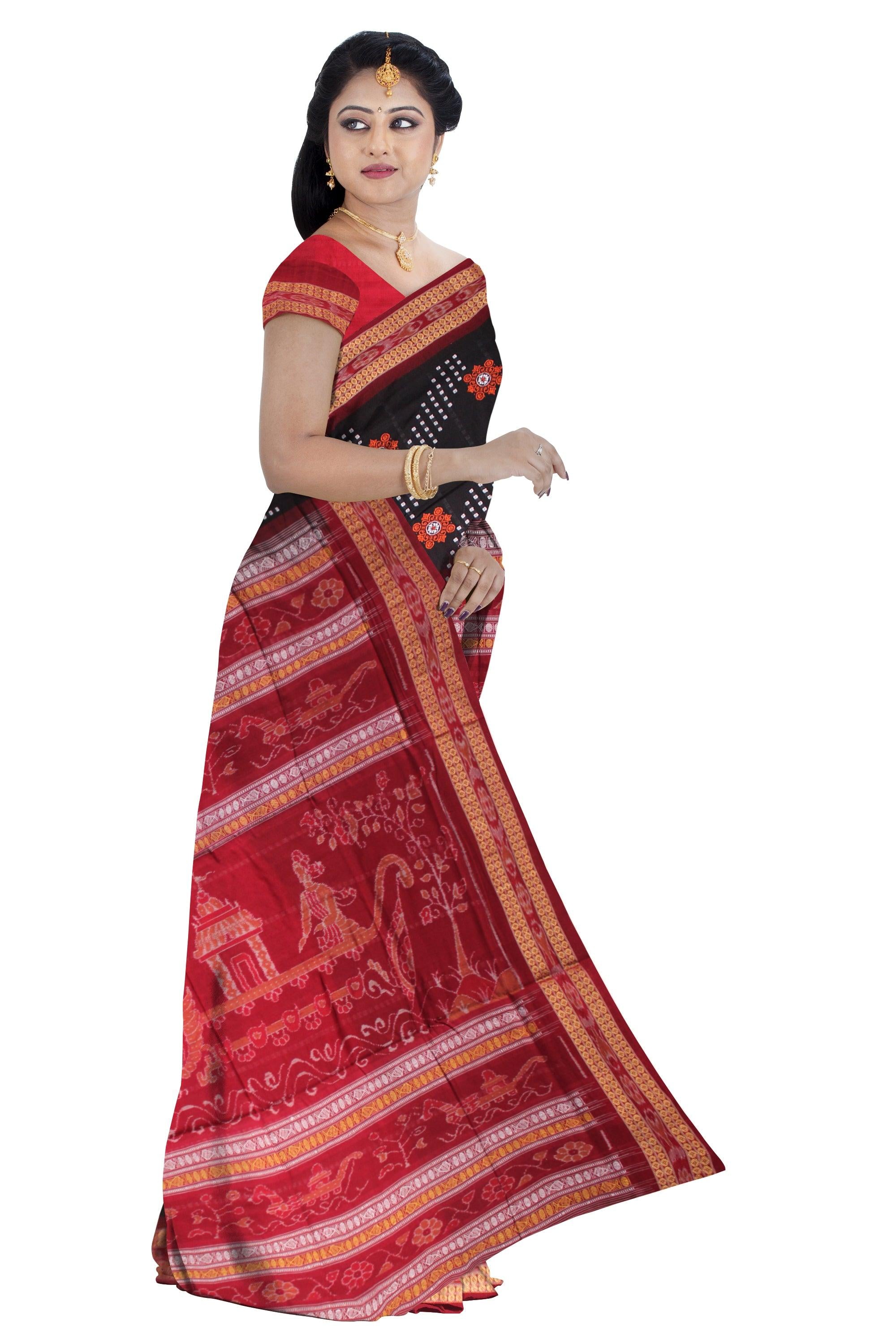 BLACK AND RED COLOR FLOWER PRINT COTTON SAREE , WITH BLOUSE PIECE. - Koshali Arts & Crafts Enterprise