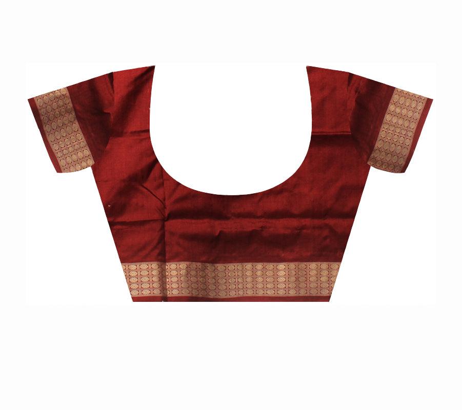 BIG FISH PATTERN PURE SILK SAREE IN BLACK,WHITE AND MAROON COLOR BASE, ATTACHED WITH BLOUSE PIECE. - Koshali Arts & Crafts Enterprise