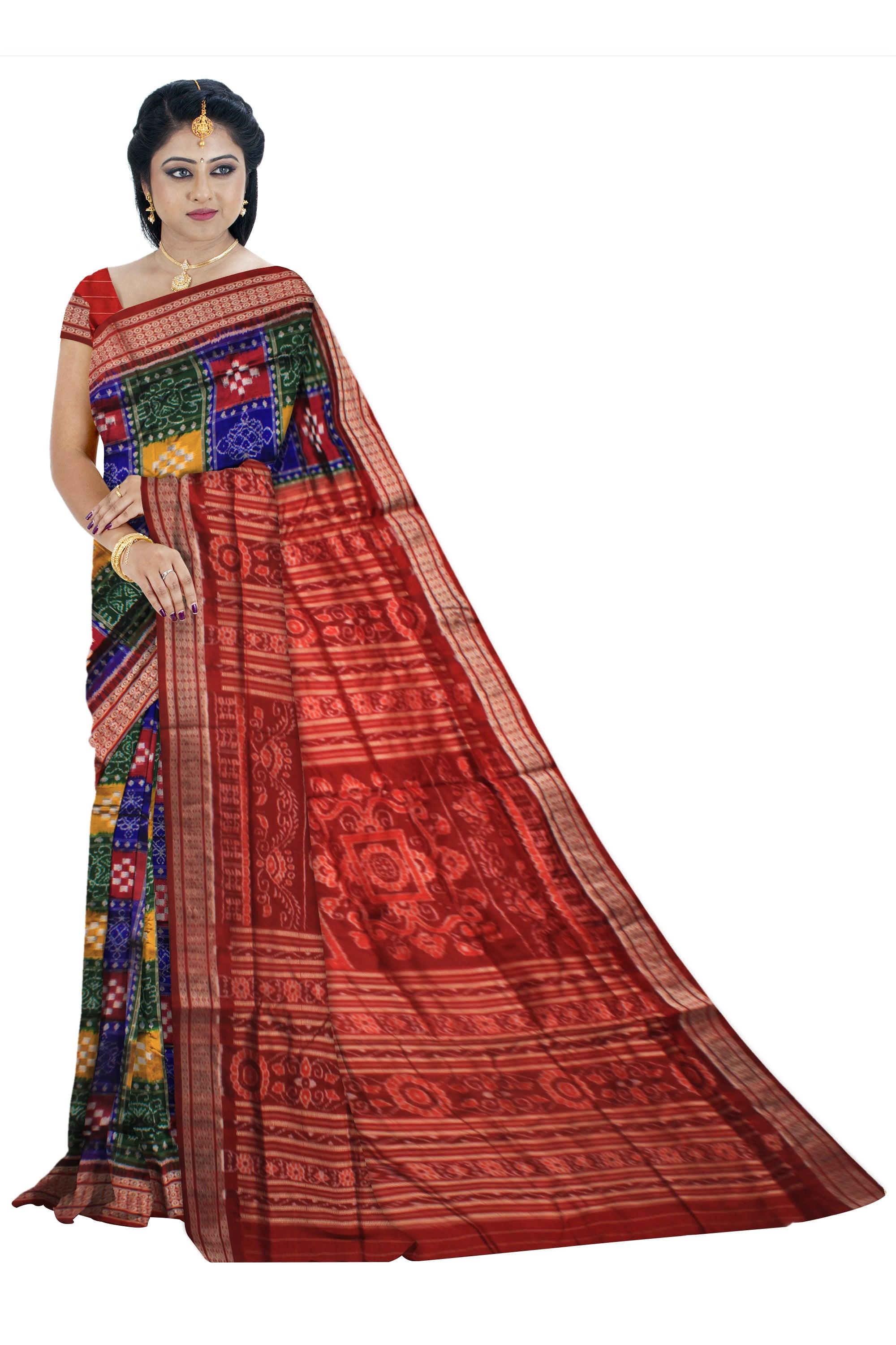 DIFFERENT TYPE FOUR COLOR MIX BOX PATTERN PASAPALI SAREE, ATTACHED WITH BLOUSE PIECE. - Koshali Arts & Crafts Enterprise