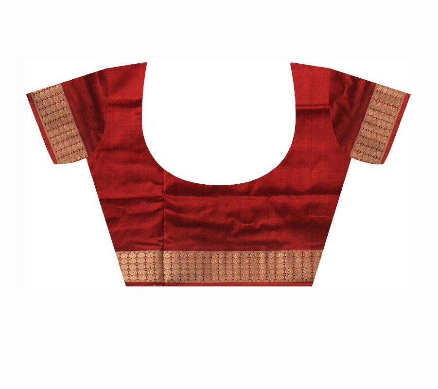 HANDWOVEN DEEP GREEN AND MAROON COLOR VILLAGE THEME AND TRIBAL MOTIFS PASAPALI SILK SAREE WITH BLOUSE PIECE. - Koshali Arts & Crafts Enterprise