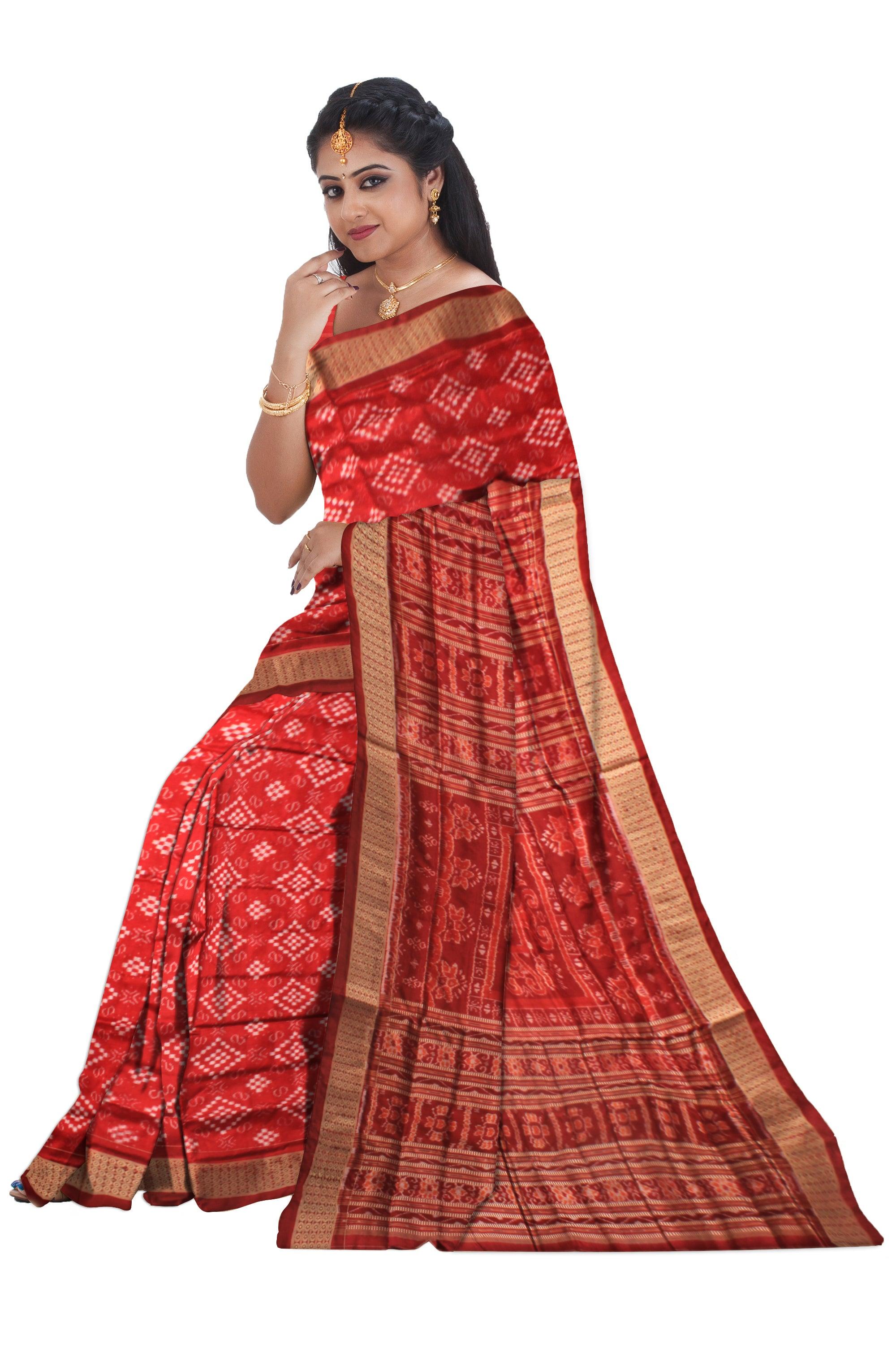 RED COLOR PASAPALI PURE PATA SAREE WITH BLOUSE PIECE. - Koshali Arts & Crafts Enterprise