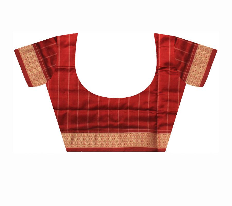 SMALL TERRACOTTA AND PASAPALI PATTERN PURE SILK SAREE IN DEEP GREEN AND RED COLOR , ATTACHED WITH BLOUSE PIECE. - Koshali Arts & Crafts Enterprise