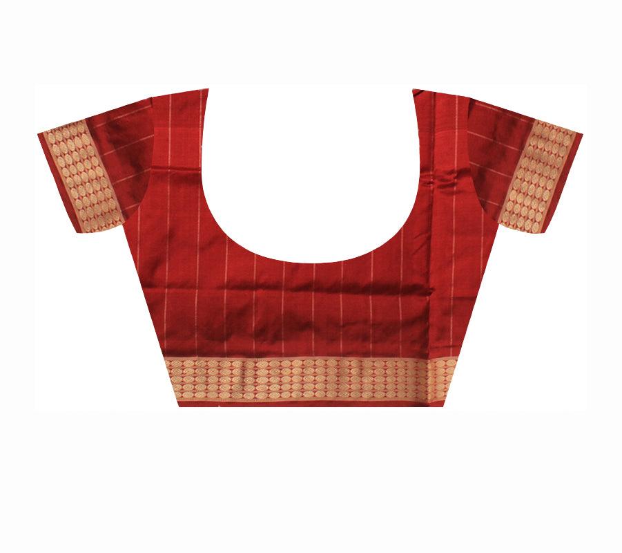 HANDWOVEN BLUE  AND MAROON COLOR VILLAGE THEME AND TRIBAL MOTIFS PASAPALI SILK SAREE WITH BLOUSE PIECE. - Koshali Arts & Crafts Enterprise