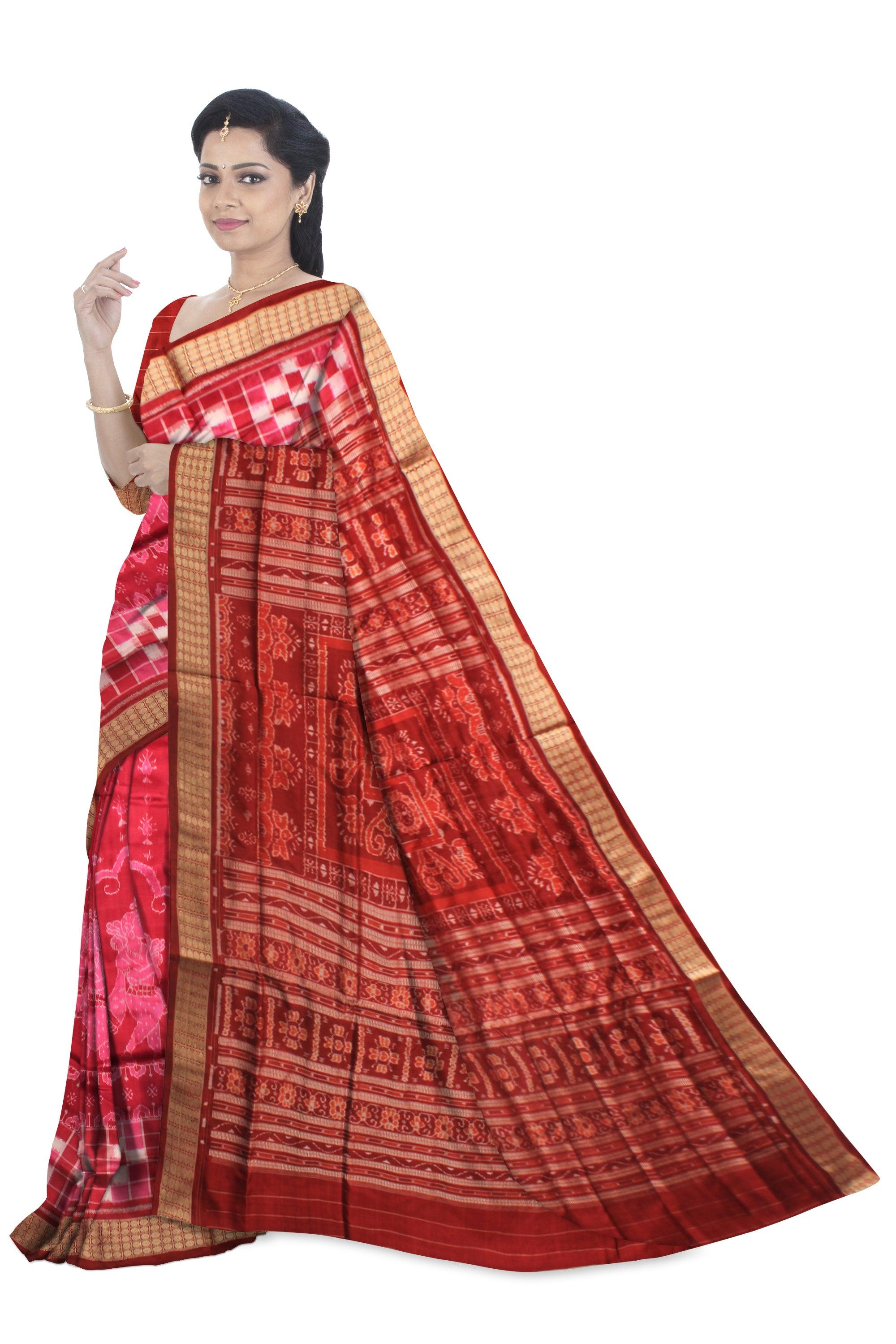 NARTAKI DESIGN PATA SAREE  WITH PASAPALI PATTERN IN  RANI AND MAROON COLOR , COMES WITH BLOUSE PIECE. - Koshali Arts & Crafts Enterprise