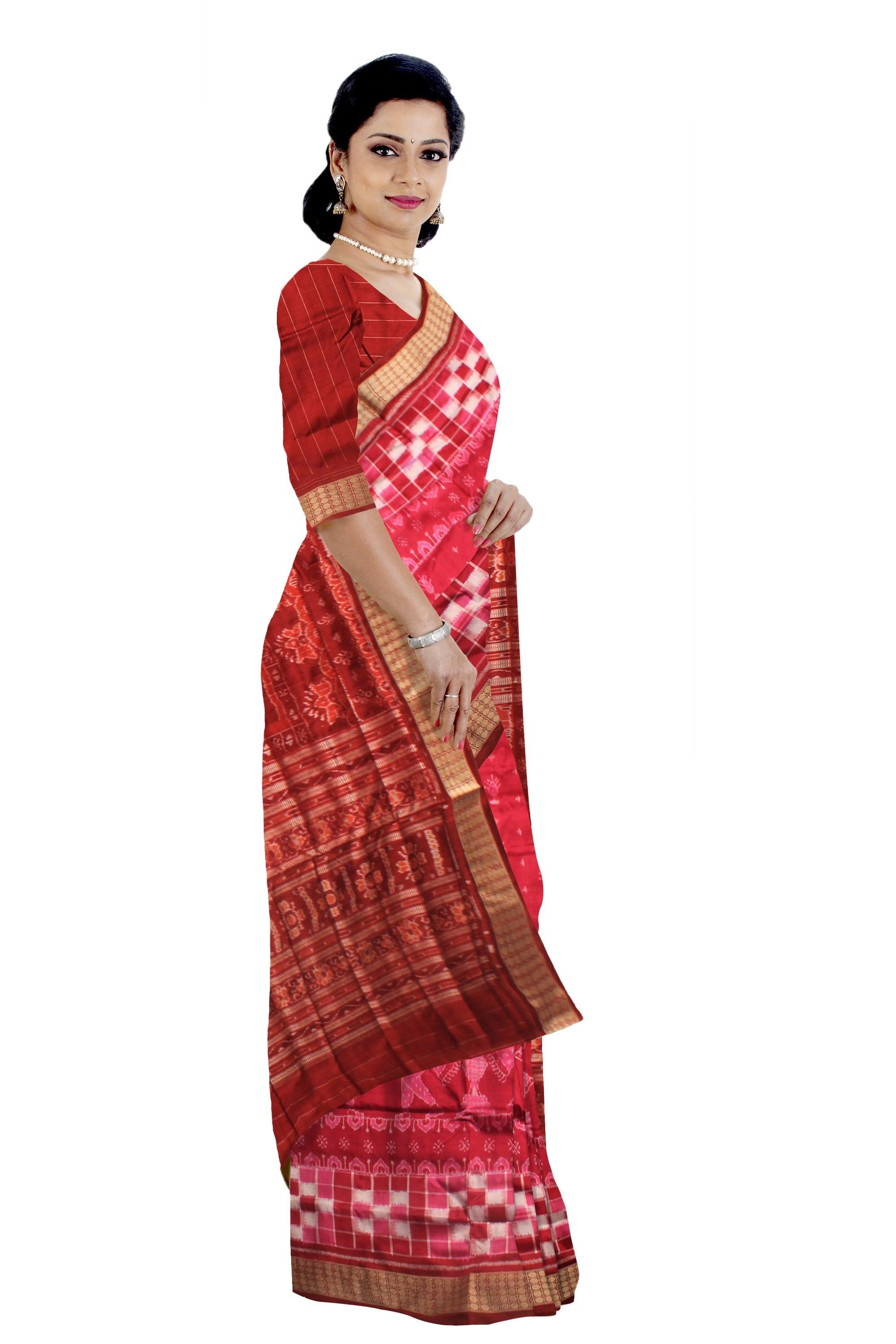 NARTAKI DESIGN PATA SAREE  WITH PASAPALI PATTERN IN  RANI AND MAROON COLOR , COMES WITH BLOUSE PIECE. - Koshali Arts & Crafts Enterprise
