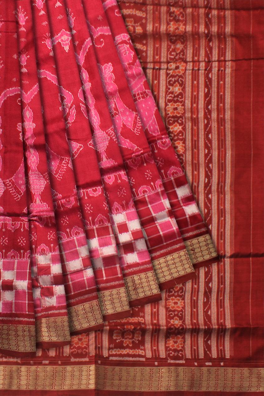 NARTAKI DESIGN PATA SAREE WITH PASAPALI PATTERN IN RANI AND MAROON COLOR , COMES WITH BLOUSE PIECE. - Koshali Arts & Crafts Enterprise