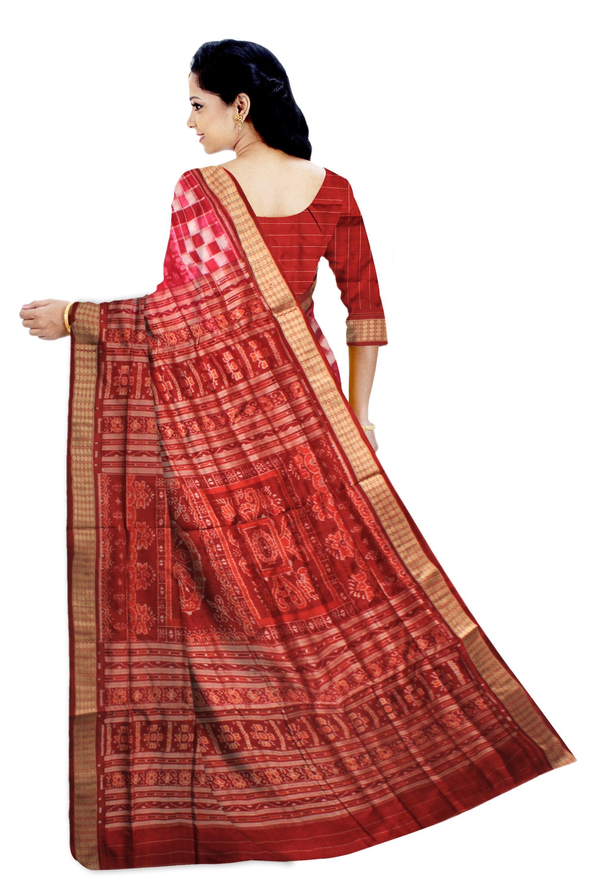 NARTAKI DESIGN PATA SAREE WITH PASAPALI PATTERN IN RANI AND MAROON COLOR , COMES WITH BLOUSE PIECE. - Koshali Arts & Crafts Enterprise