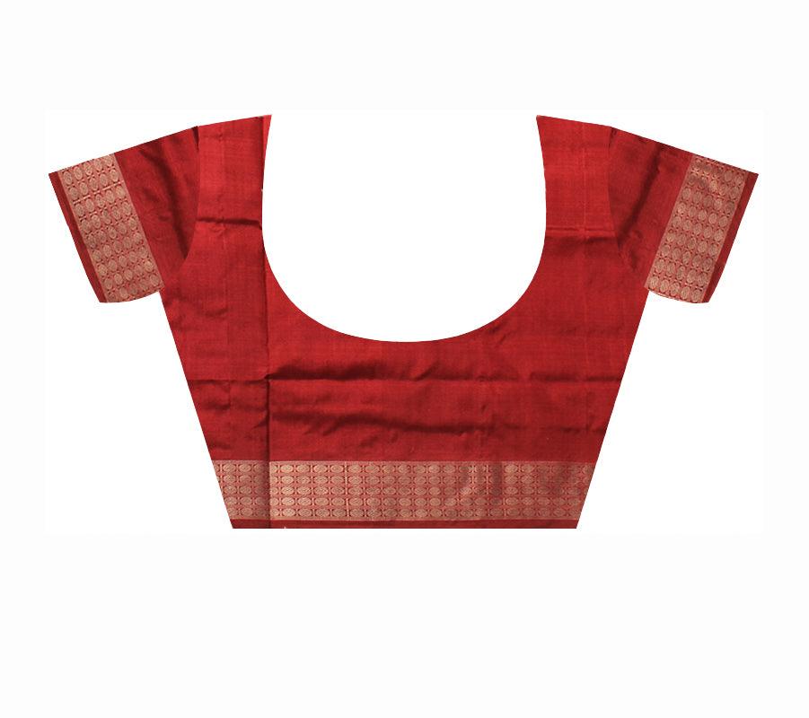 PASAPALI WITH FLOWER PATTERN PURE SILK SAREE IN BLUE ,WHITE AND RED COLOR, WITH BLOUSE PIECE. - Koshali Arts & Crafts Enterprise