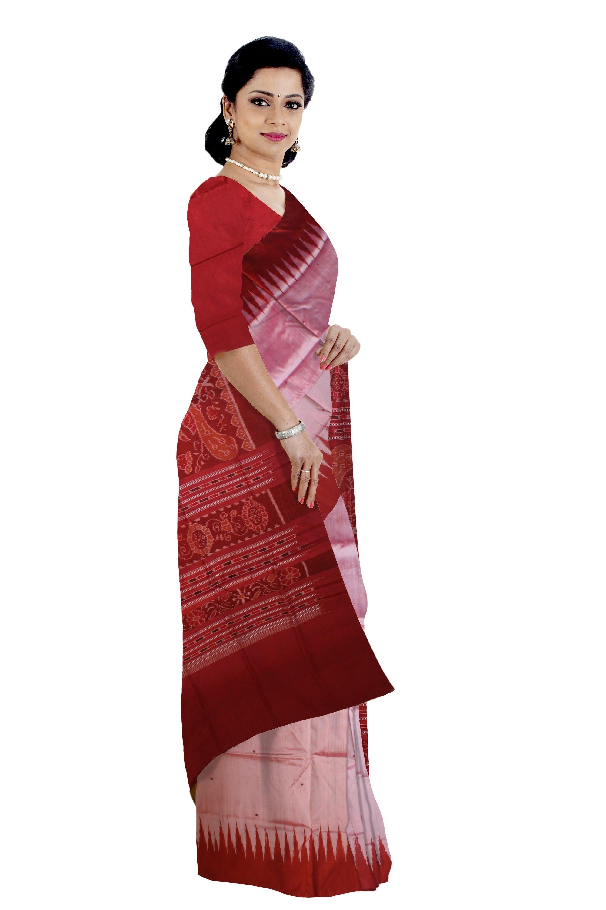 NEW COLLECTION TEMPLE DESIGN WITH BOOTY PATTERN PATA SAREE IN LIGHT PINK AND RED COLOUR, AVAILABALE WITH BLOUSE PIECE. - Koshali Arts & Crafts Enterprise
