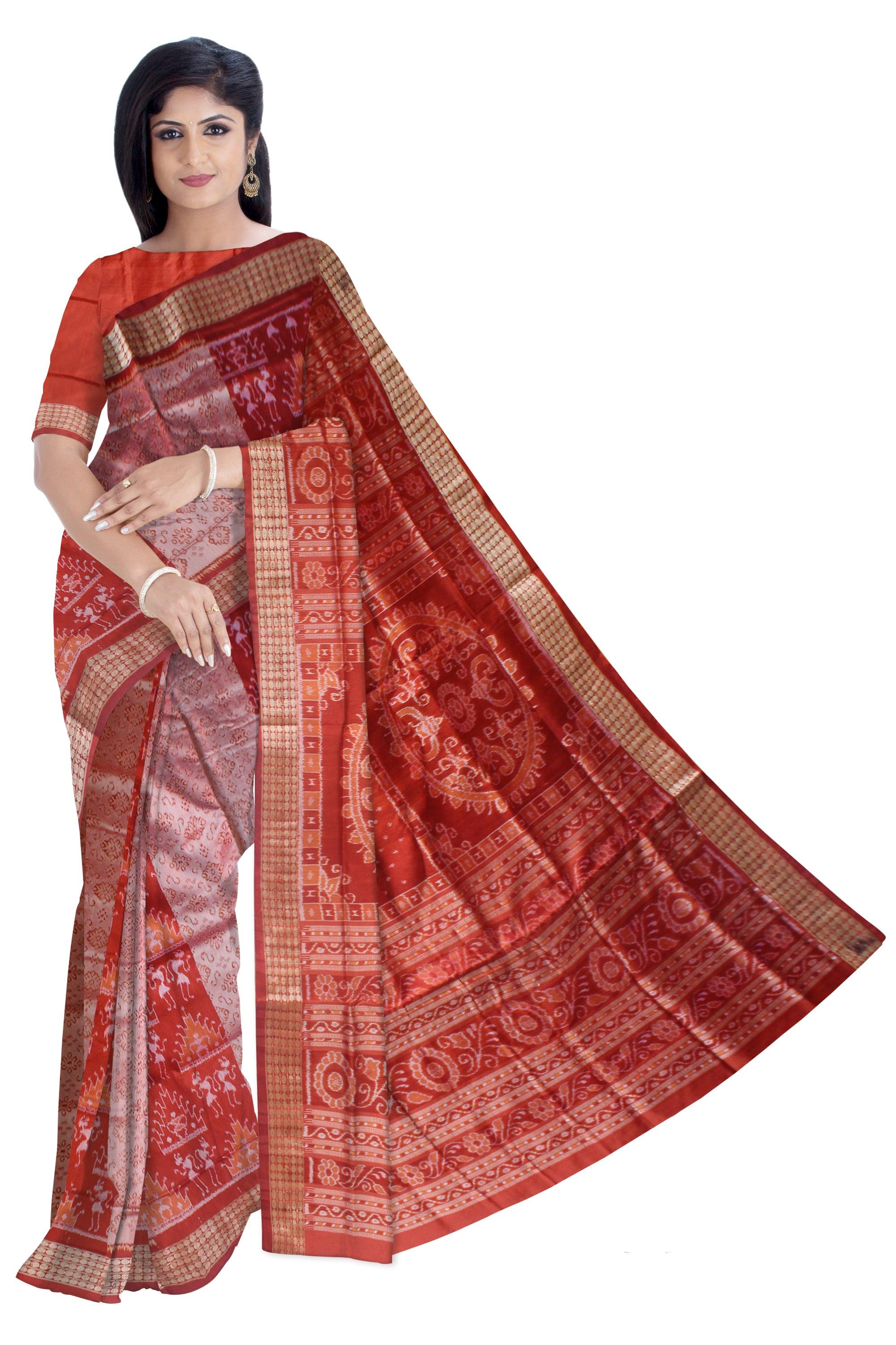 LATEST NEW TERRACOTTA BASED PATA SAREE IN  GREY AND LIGHT ORANGE COLOR, AVAILABLE WITH BLOUSE . - Koshali Arts & Crafts Enterprise