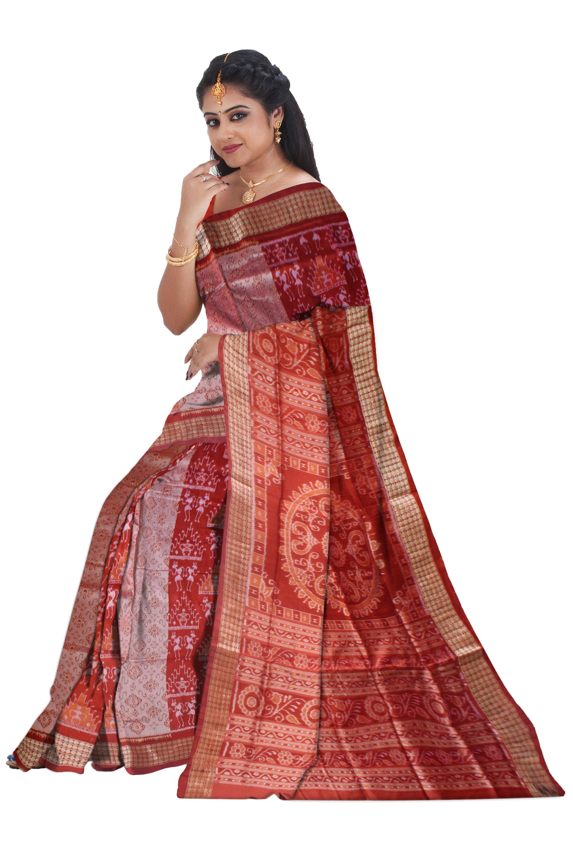 LATEST NEW TERRACOTTA BASED PATA SAREE IN  GREY AND LIGHT ORANGE COLOR, AVAILABLE WITH BLOUSE . - Koshali Arts & Crafts Enterprise