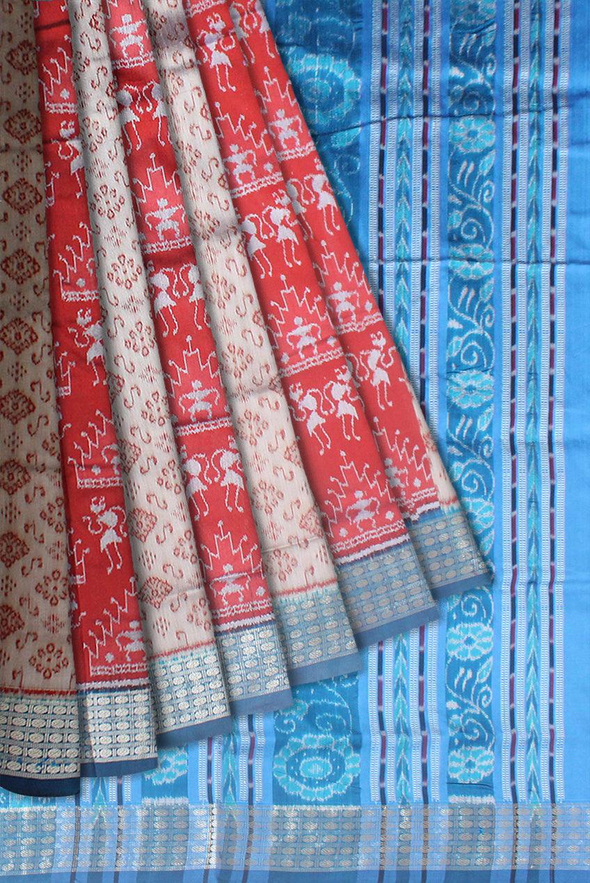 LATEST NEW TERRACOTTA BASED PATA SAREE IN GREY,  MAROON AND SKY COLOR, AVAILABLE WITH BLOUSE PIECE. - Koshali Arts & Crafts Enterprise