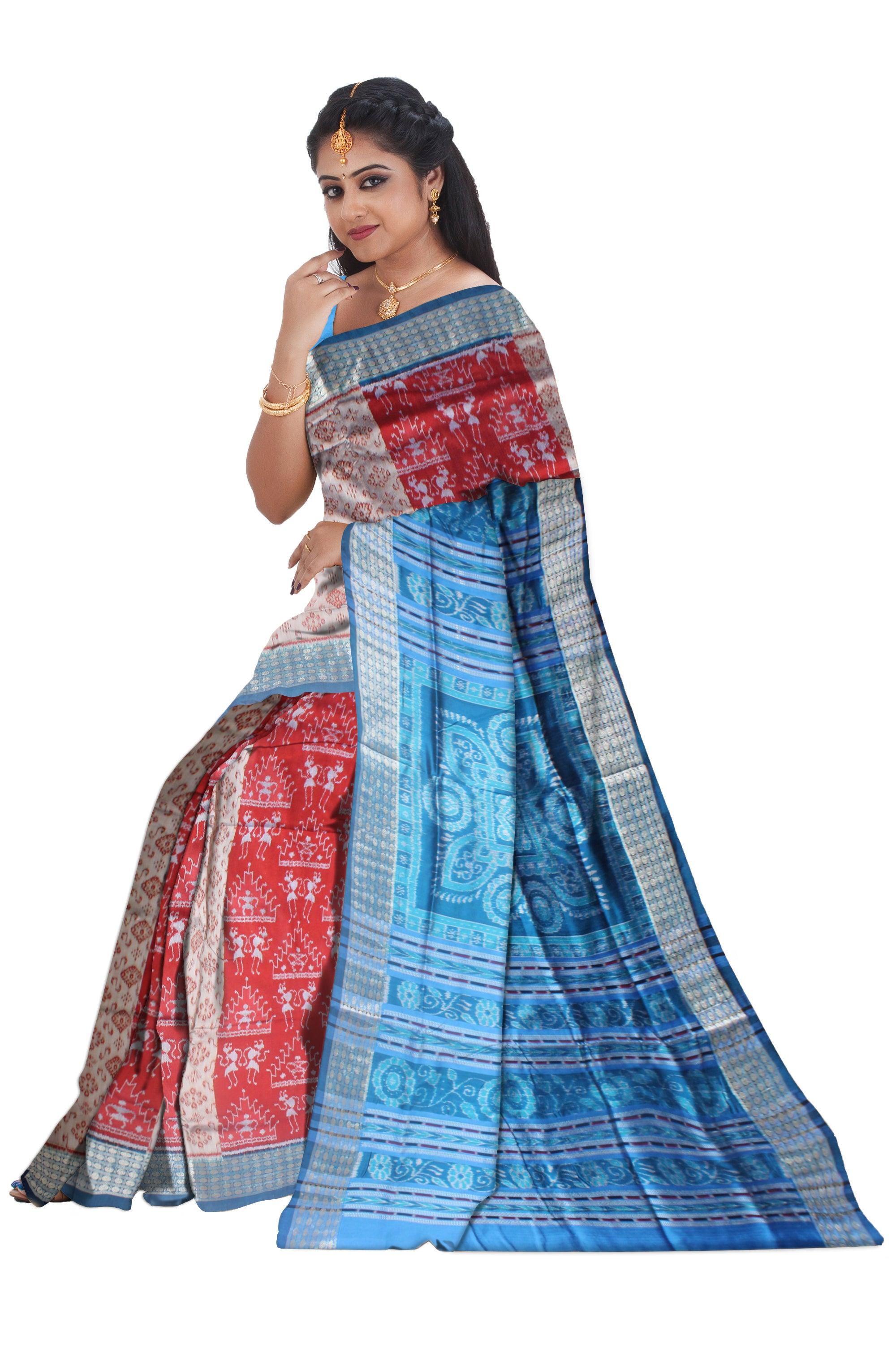 LATEST NEW TERRACOTTA BASED PATA SAREE IN GREY,  MAROON AND SKY COLOR, AVAILABLE WITH BLOUSE PIECE. - Koshali Arts & Crafts Enterprise