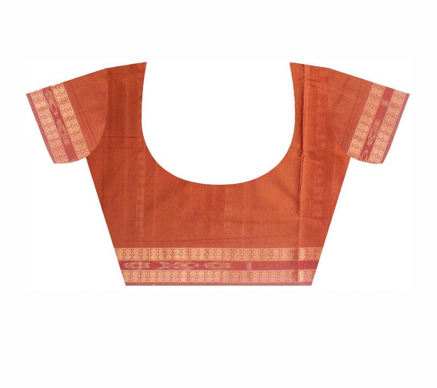 A GOOD TRADITIONAL WORK COTTON SAREE IN RED ,GREEN AND SALMON COLOUR AVAILABLE WITH BLOUSE. - Koshali Arts & Crafts Enterprise