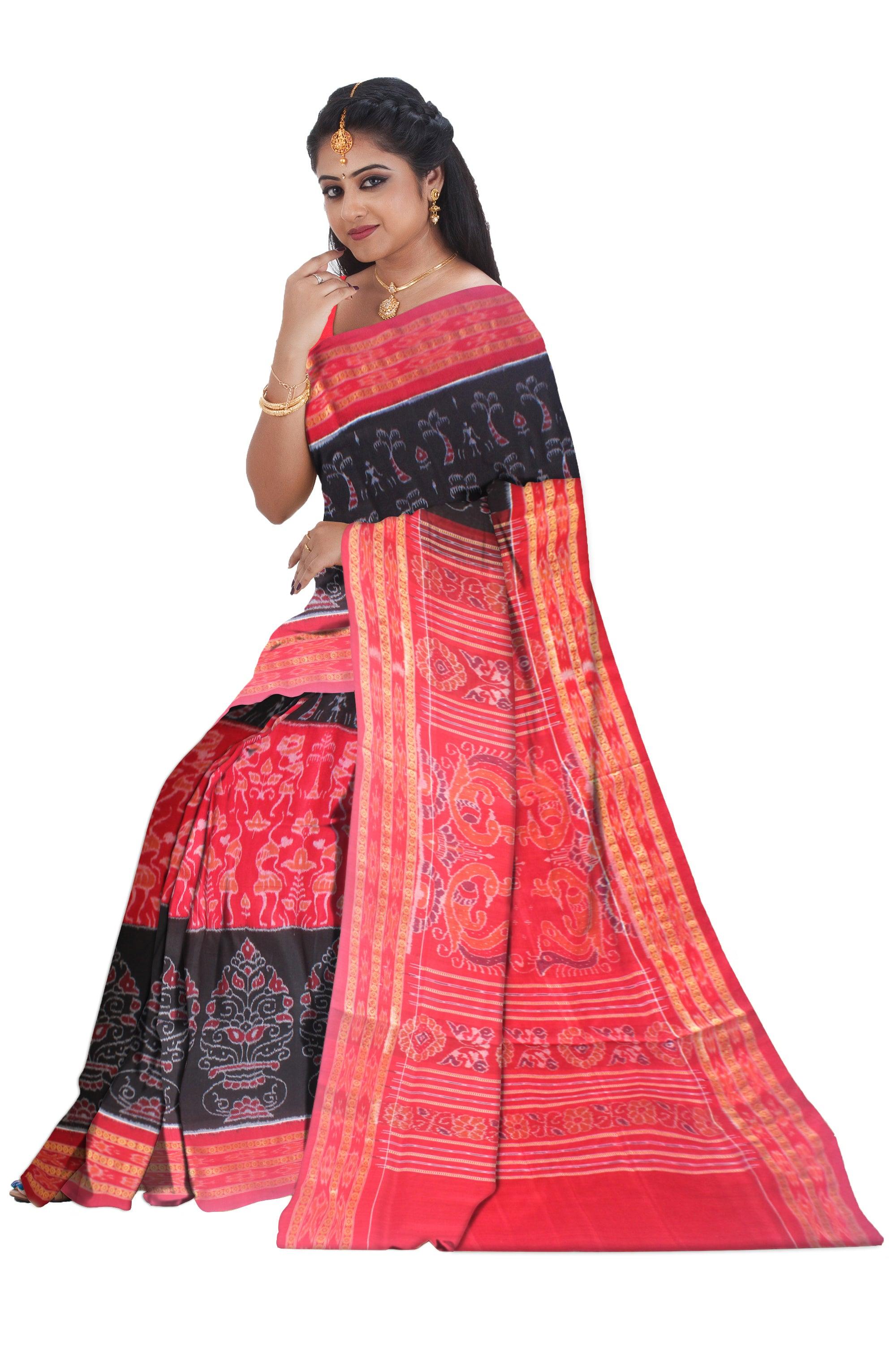 NEW COLECTION TERRACOTTA BASED PURE COTTON SAREE IN BLACK AND RED COLOUR AVAILABLE WITH BLOUSE . - Koshali Arts & Crafts Enterprise