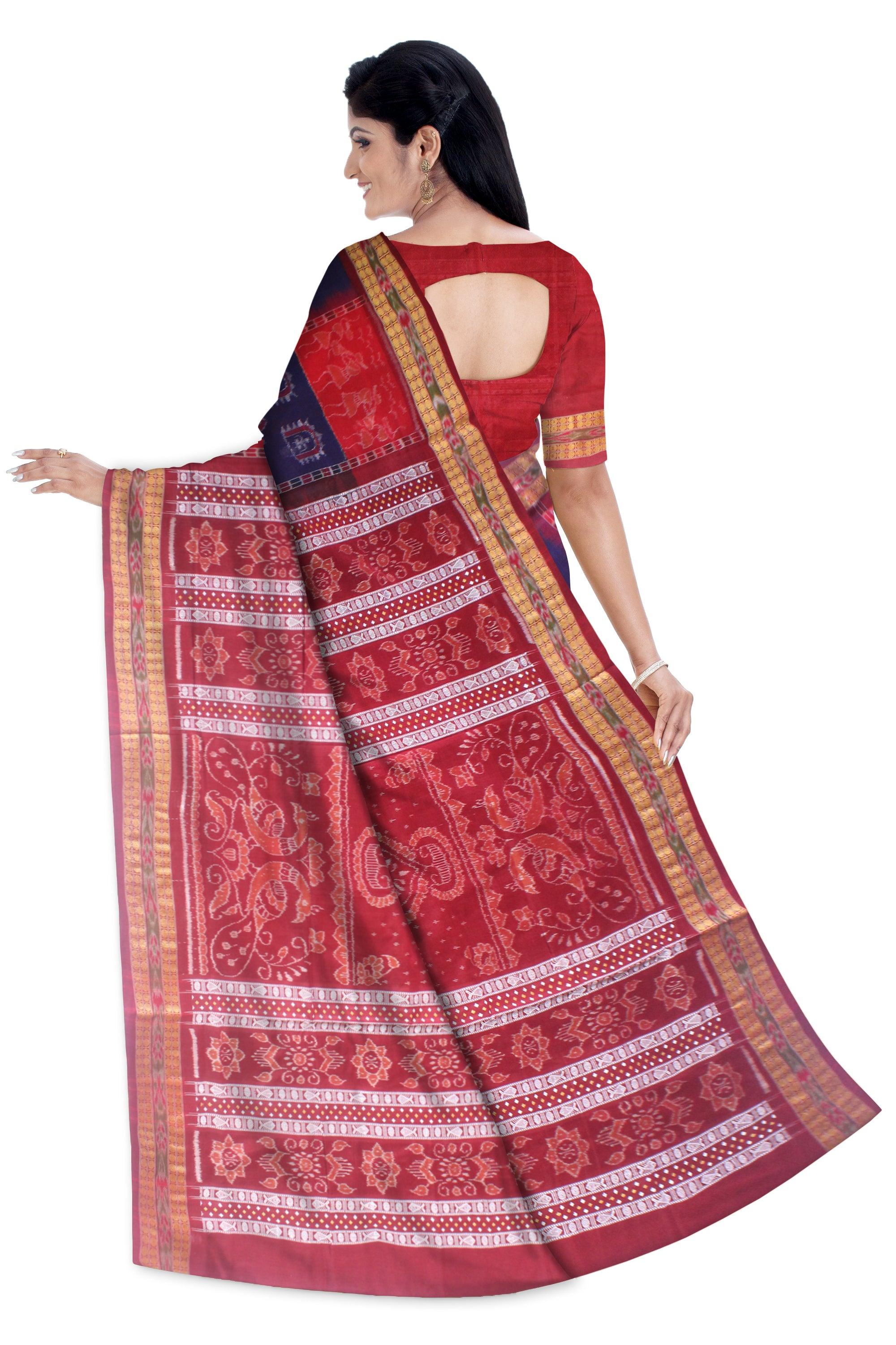 A BEAUTIFUL DESIGN TERRACOTTA WITH TREE AND FLOWER BASED COTTON SAREE IN BLUE,RED AND MAROON AVAILABLE WITH BLOUSE . - Koshali Arts & Crafts Enterprise