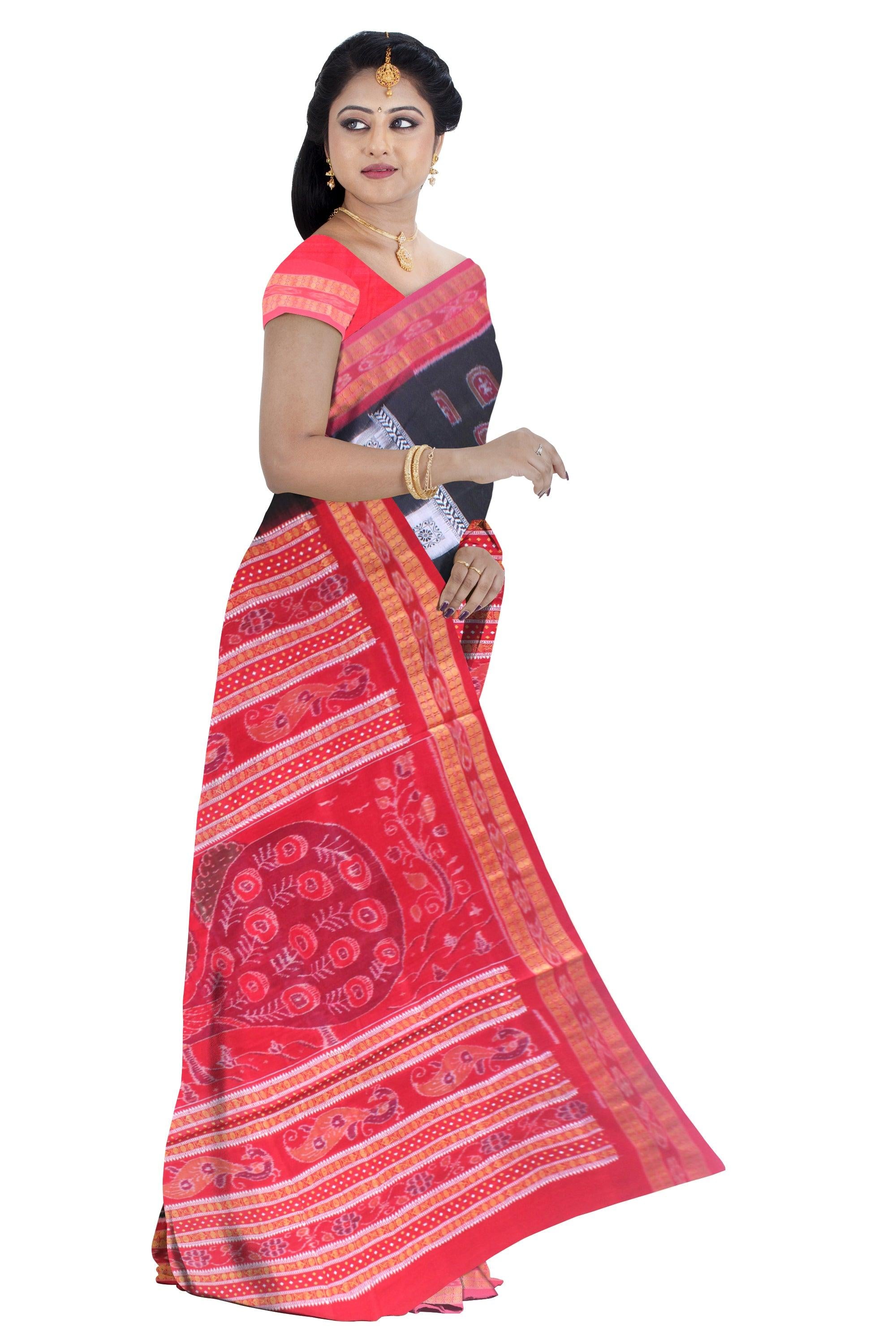 LATEST NEW PATTERN TERRACOTTA WITH TREE AND FLOWER BASED COTTON SAREE IN BLACK,WHITE AND RED AVAILABLE WITH BLOUSE . - Koshali Arts & Crafts Enterprise