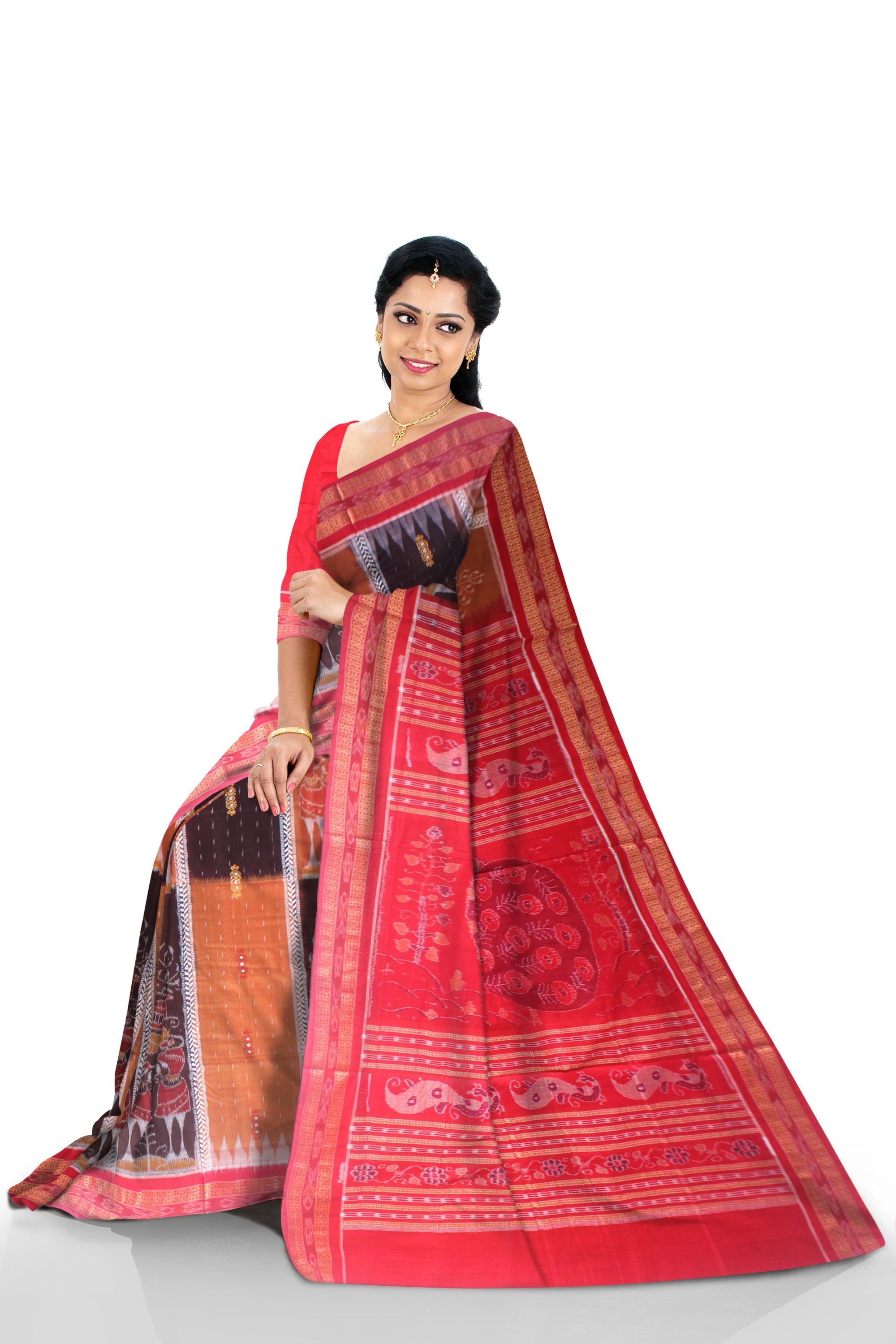 NEW BOMKEI SAMBALPURI COTTON SAREE IN YELLOW,BLACK AND RED AVAILABLE WITH BLOUSE. - Koshali Arts & Crafts Enterprise