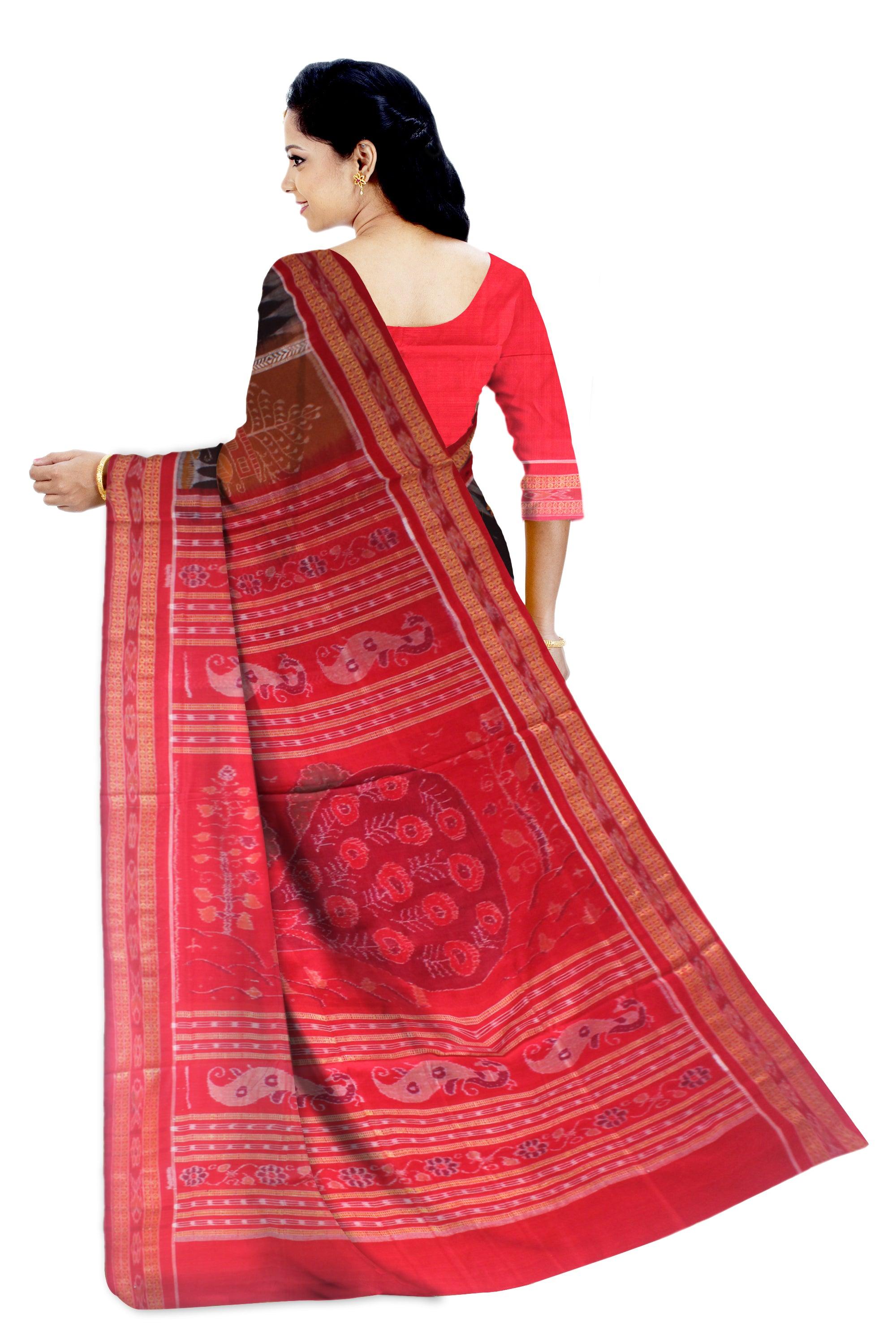 NEW BOMKEI SAMBALPURI COTTON SAREE IN YELLOW,BLACK AND RED AVAILABLE WITH BLOUSE. - Koshali Arts & Crafts Enterprise