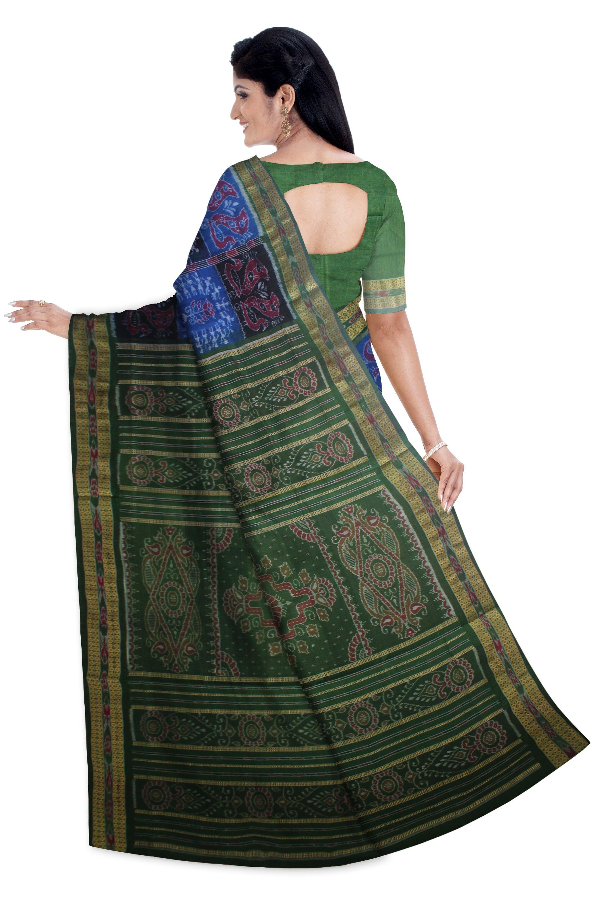 LATEST TERRACOTTA PEACOCK DESIGN IN BLACK, BLUE AND GREEN COLOUR COTTON SAREE AVAILABLE WITH BLOUSE PIECE. - Koshali Arts & Crafts Enterprise