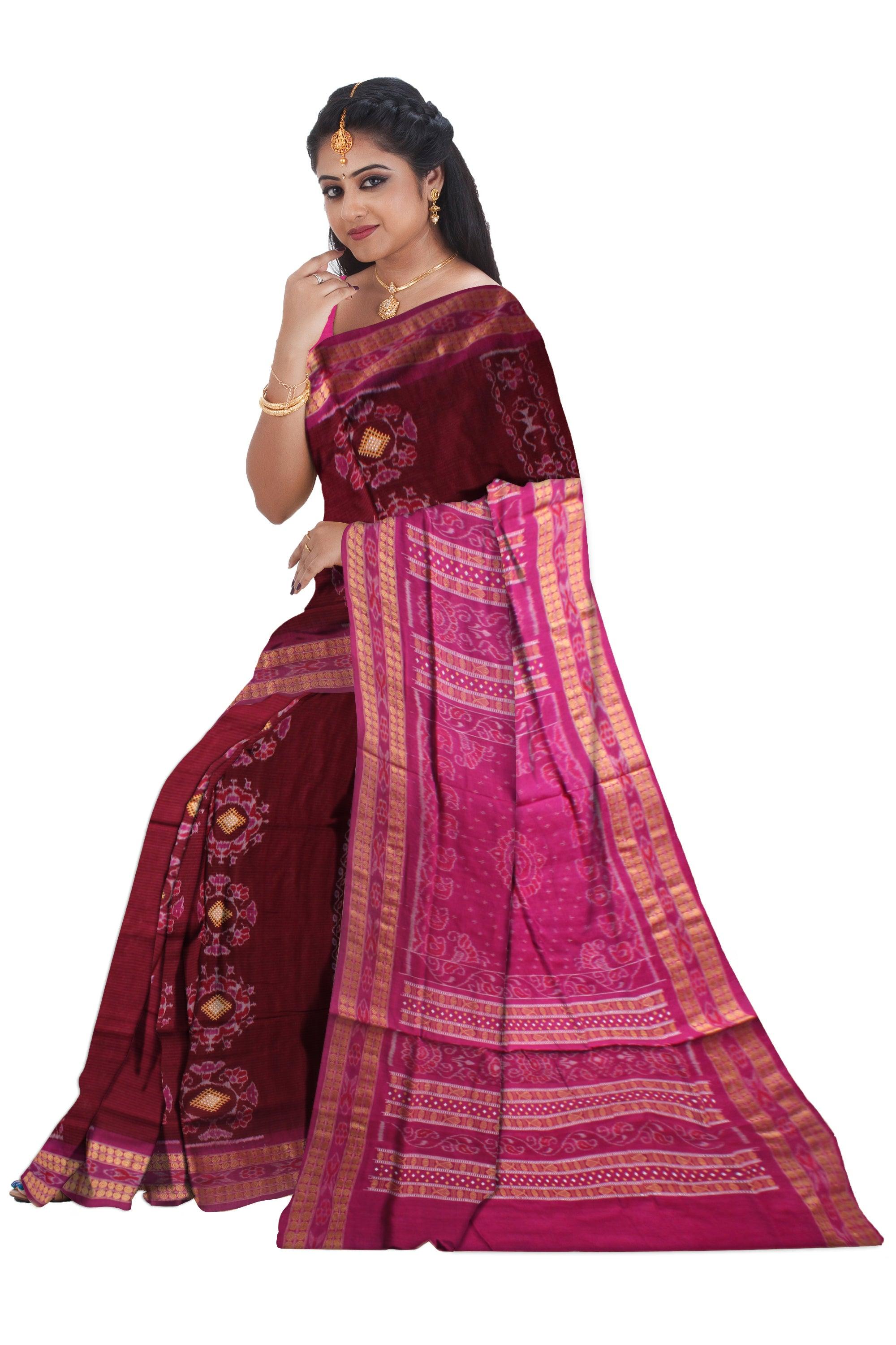 NEW COLLECTION TERRACOTTA DESIGN COTTON SAREE IN MAROON AND PINK COLOUR AVAILABLE WITH BLOUSE. - Koshali Arts & Crafts Enterprise