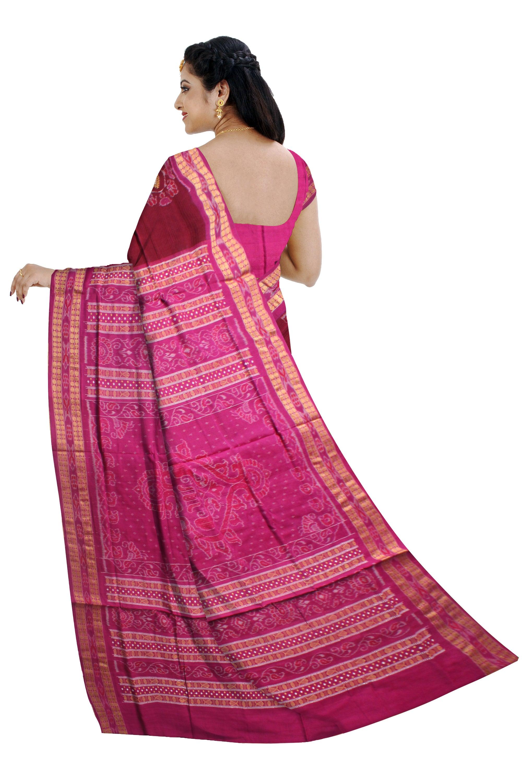 NEW COLLECTION TERRACOTTA DESIGN COTTON SAREE IN MAROON AND PINK COLOUR AVAILABLE WITH BLOUSE. - Koshali Arts & Crafts Enterprise