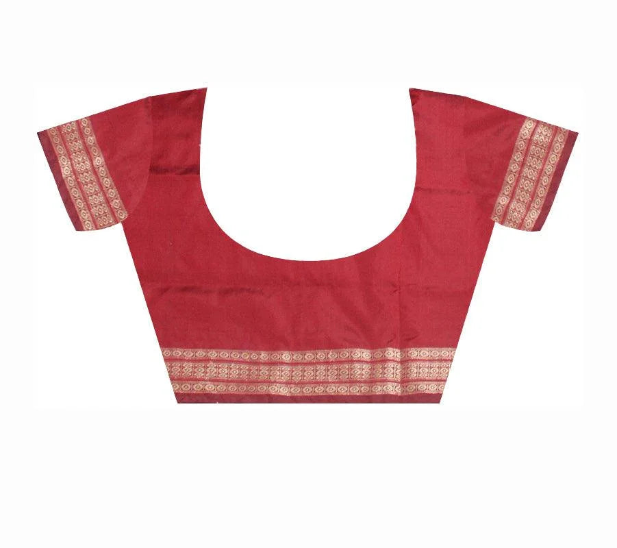 Pink Color Mix Pata saree in bomkai pattern and Flower in Body with blouse piece. - Koshali Arts & Crafts Enterprise