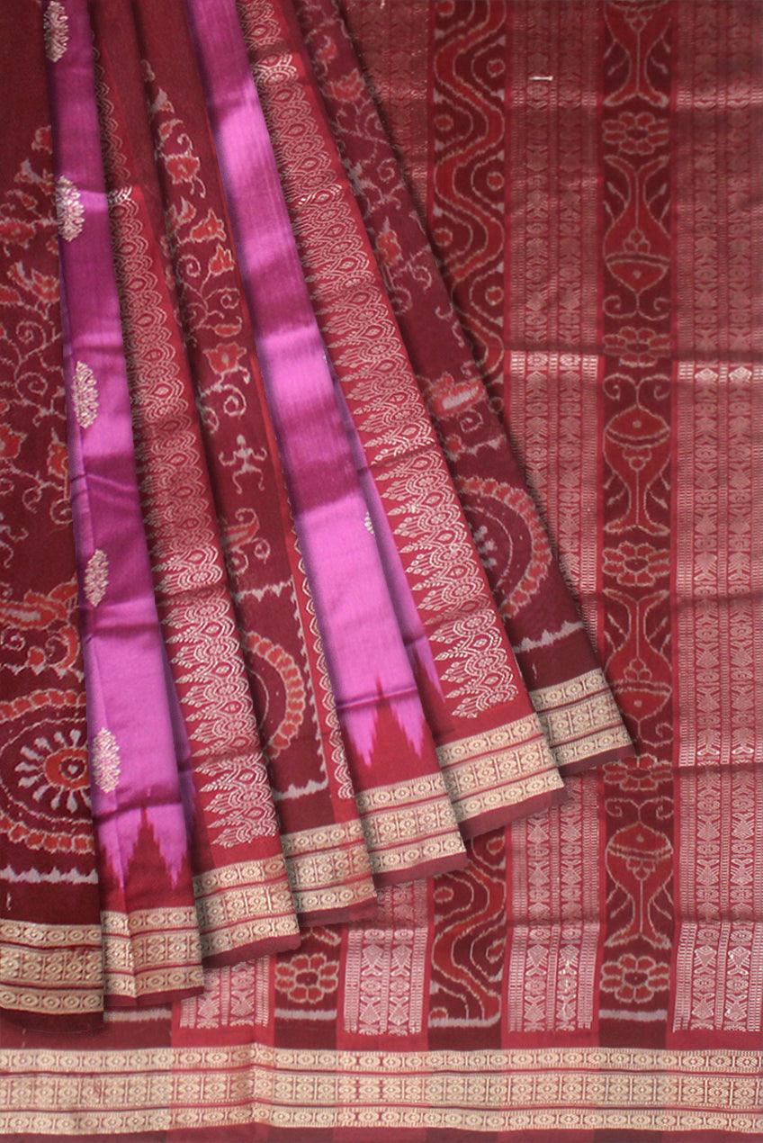 Pink Color  Mix Pata saree in bomkai pattern and Flower in Body  with blouse piece. - Koshali Arts & Crafts Enterprise