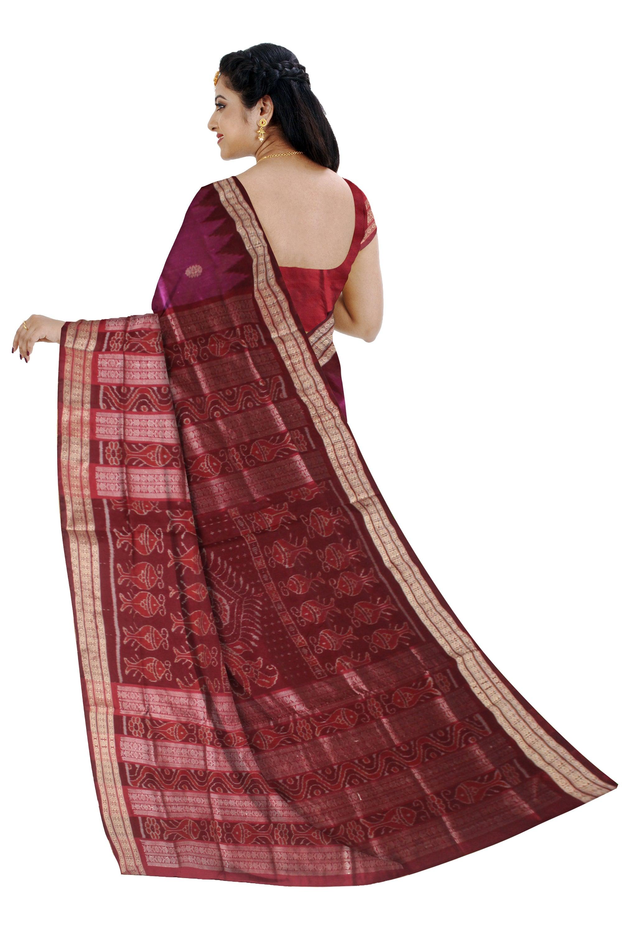 Pink Color  Mix Pata saree in bomkai pattern and Flower in Body  with blouse piece. - Koshali Arts & Crafts Enterprise