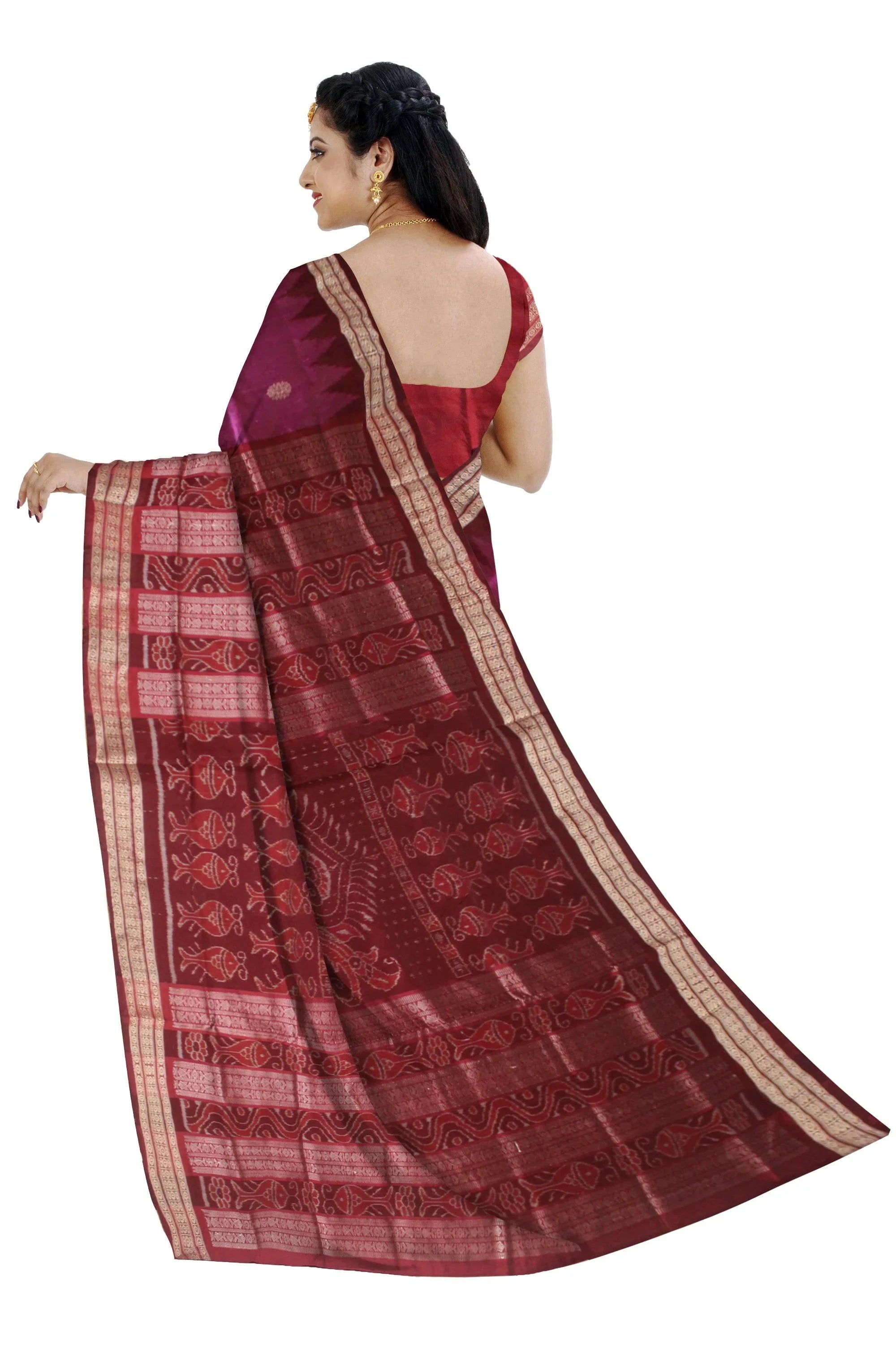 Pink Color Mix Pata saree in bomkai pattern and Flower in Body with blouse piece. - Koshali Arts & Crafts Enterprise