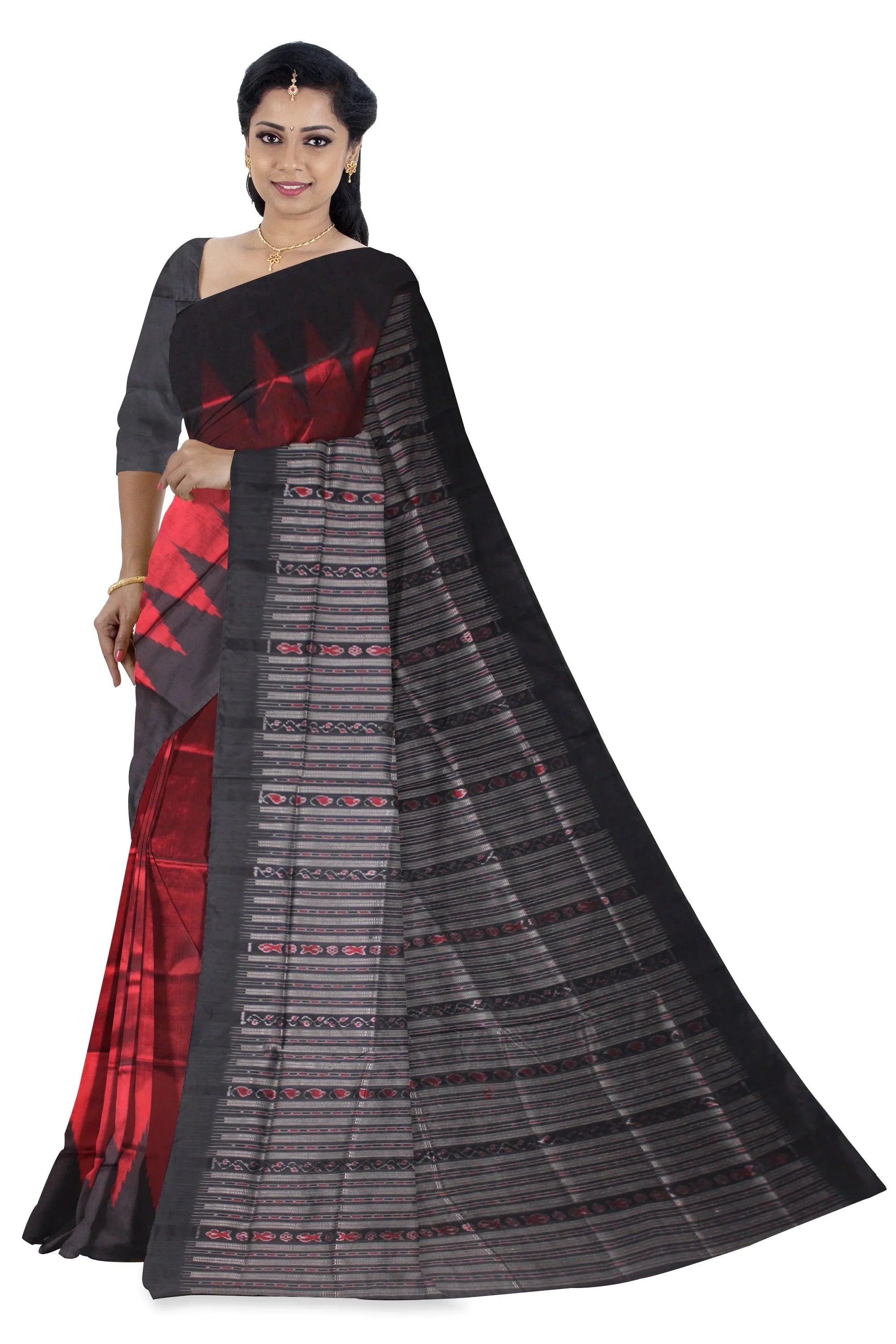 Modern look mix pata saree in maroon color in plain design. - Koshali Arts & Crafts Enterprise