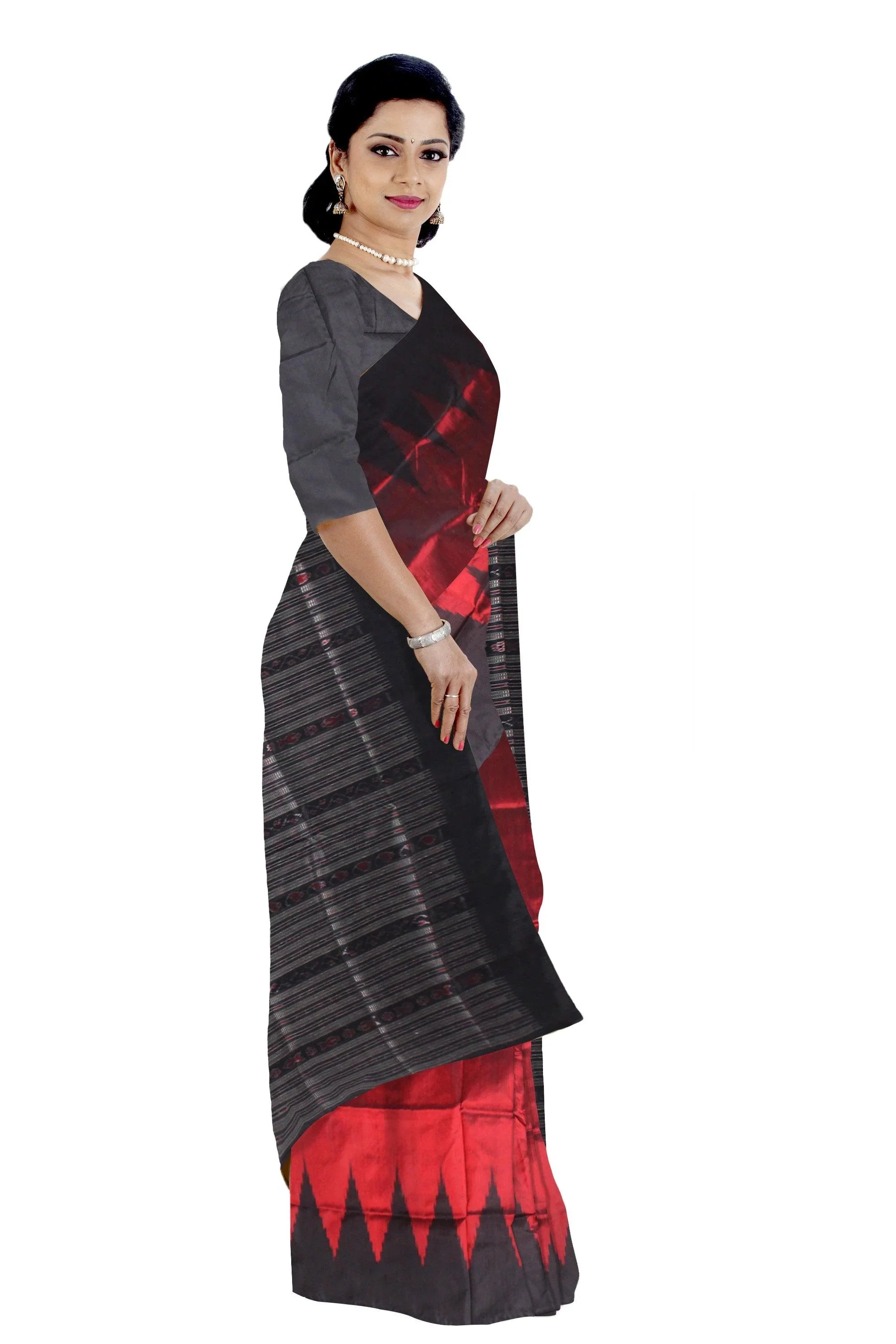 Modern look mix pata saree in maroon color in plain design. - Koshali Arts & Crafts Enterprise