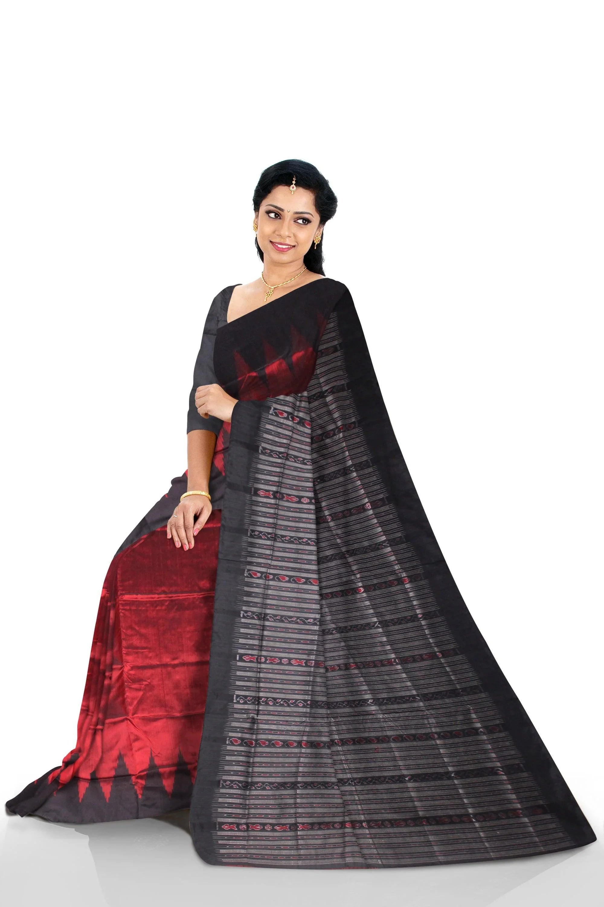 Modern look mix pata saree in maroon color in plain design. - Koshali Arts & Crafts Enterprise
