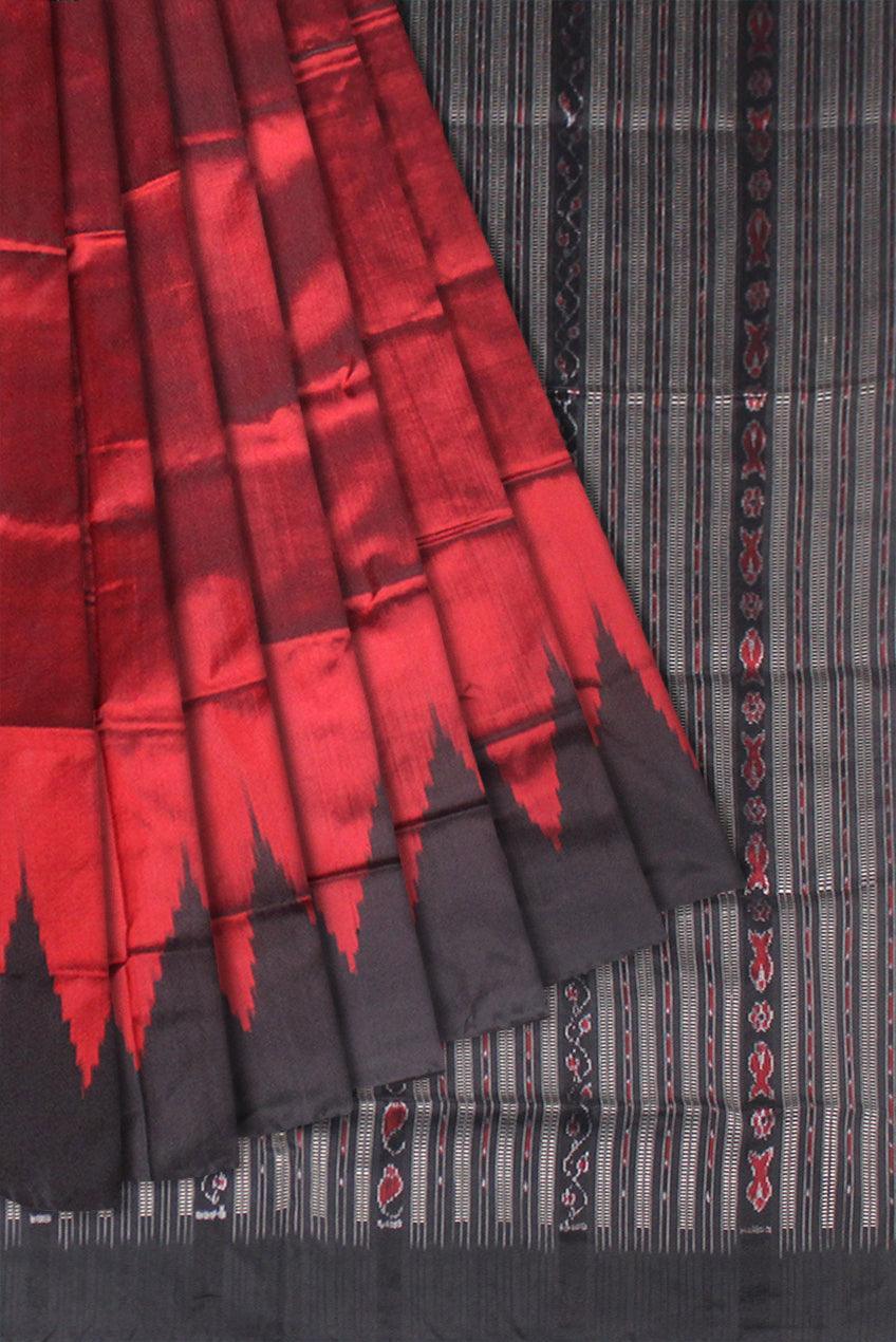 Modern look mix pata saree in maroon color in plain design. - Koshali Arts & Crafts Enterprise