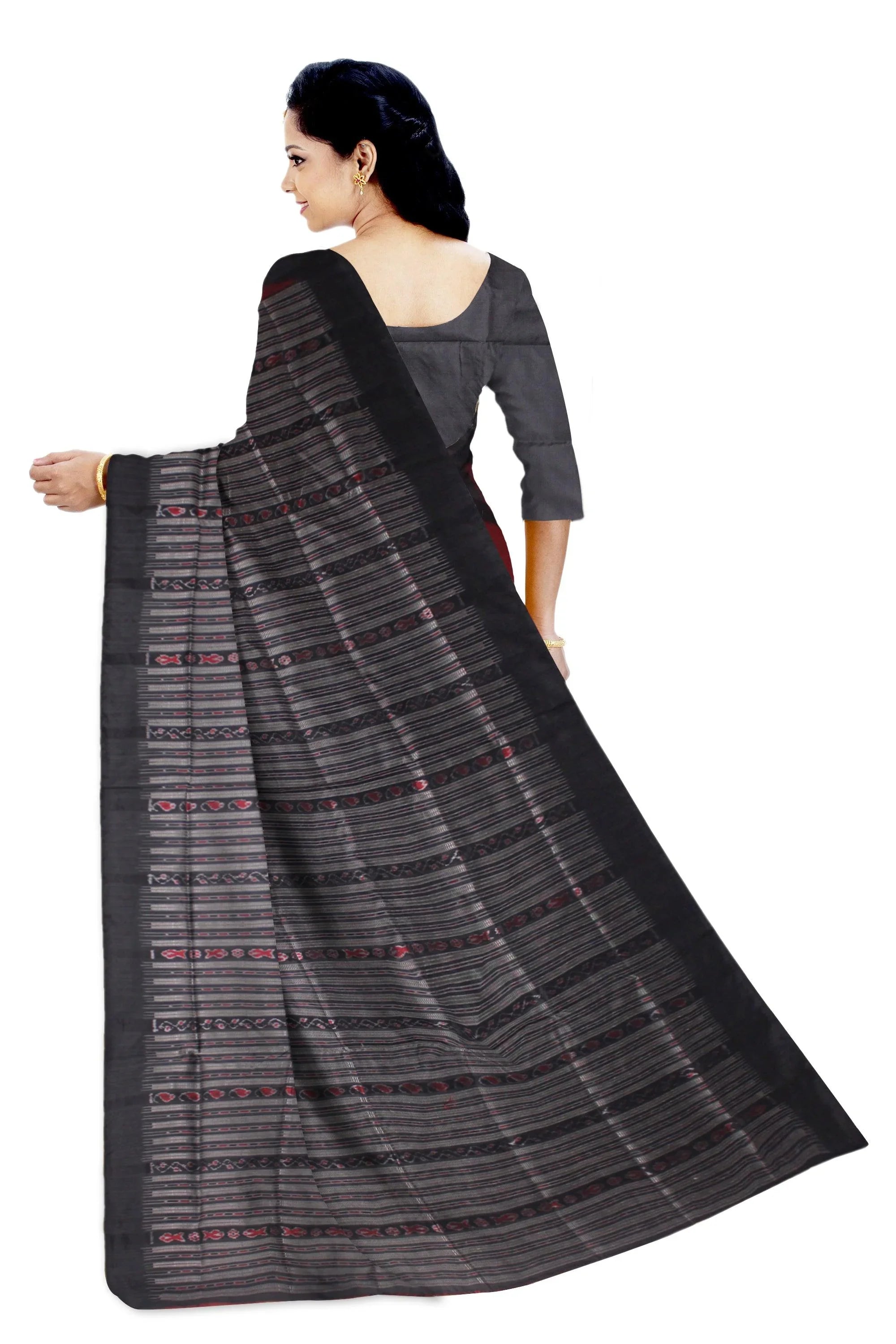 Modern look mix pata saree in maroon color in plain design. - Koshali Arts & Crafts Enterprise
